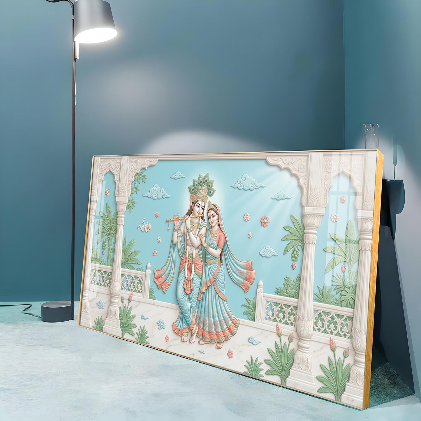 Beautiful Radha Krishna With Flute Premium Acrylic Horizontal Wall Art