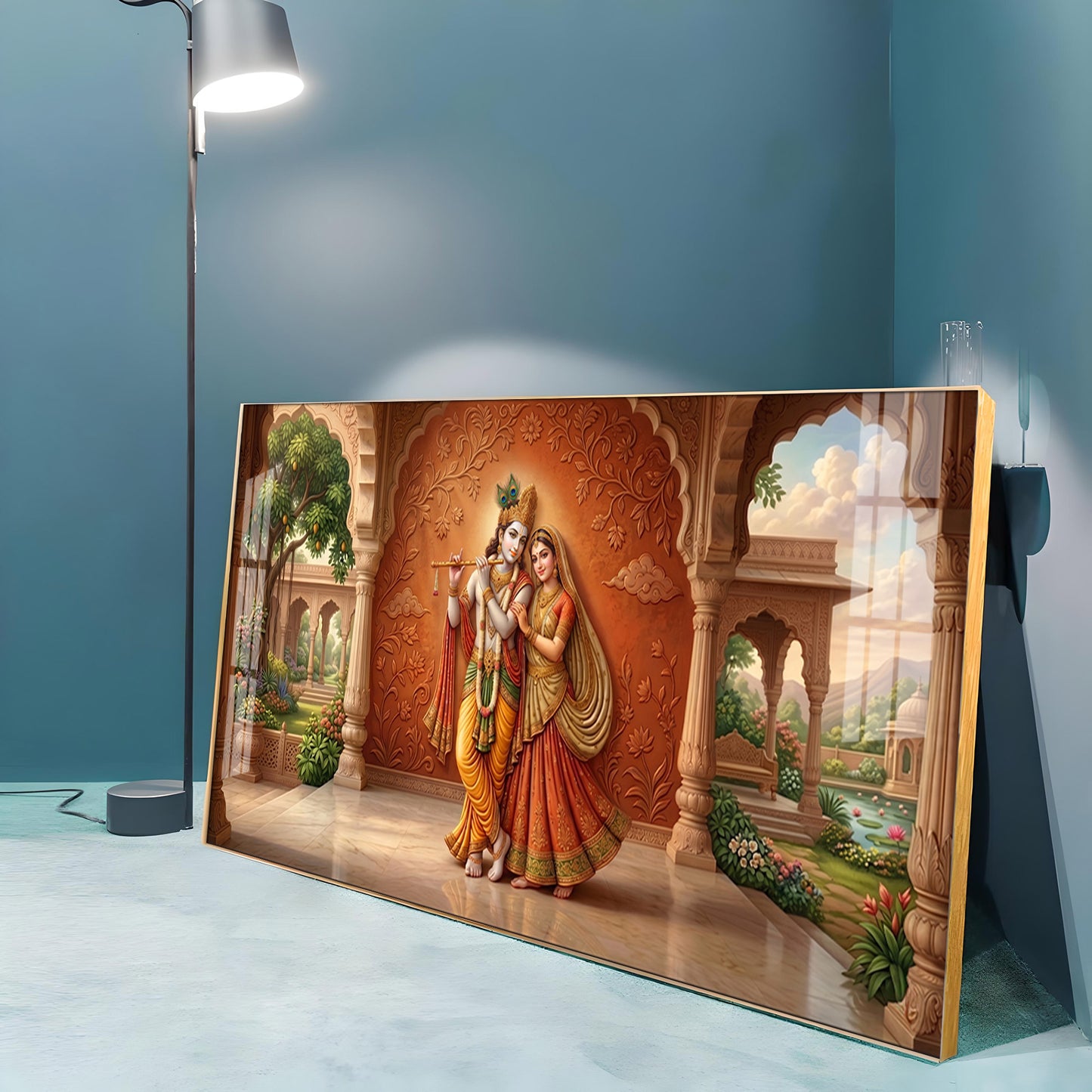 Lord Krishna With Shri Radha Premium Acrylic Horizontal Wall Art