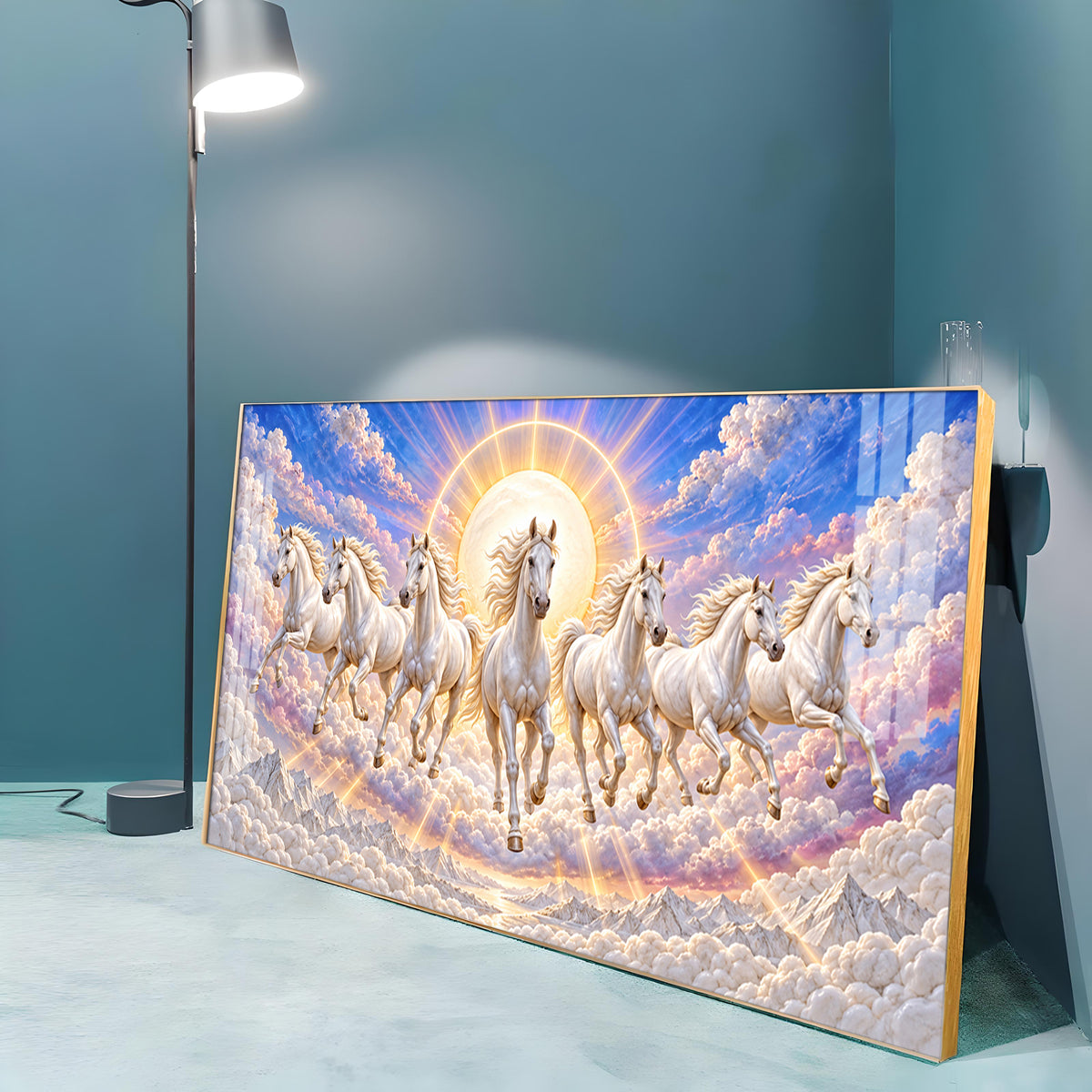 Seven Running Horses Premium Acrylic Horizontal Wall Art