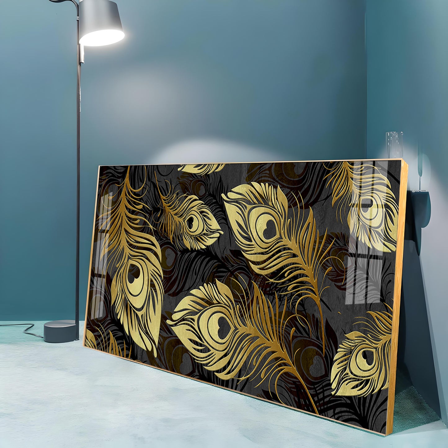 Black & Gold Feather Premium Acrylic Horizontal Wall Art