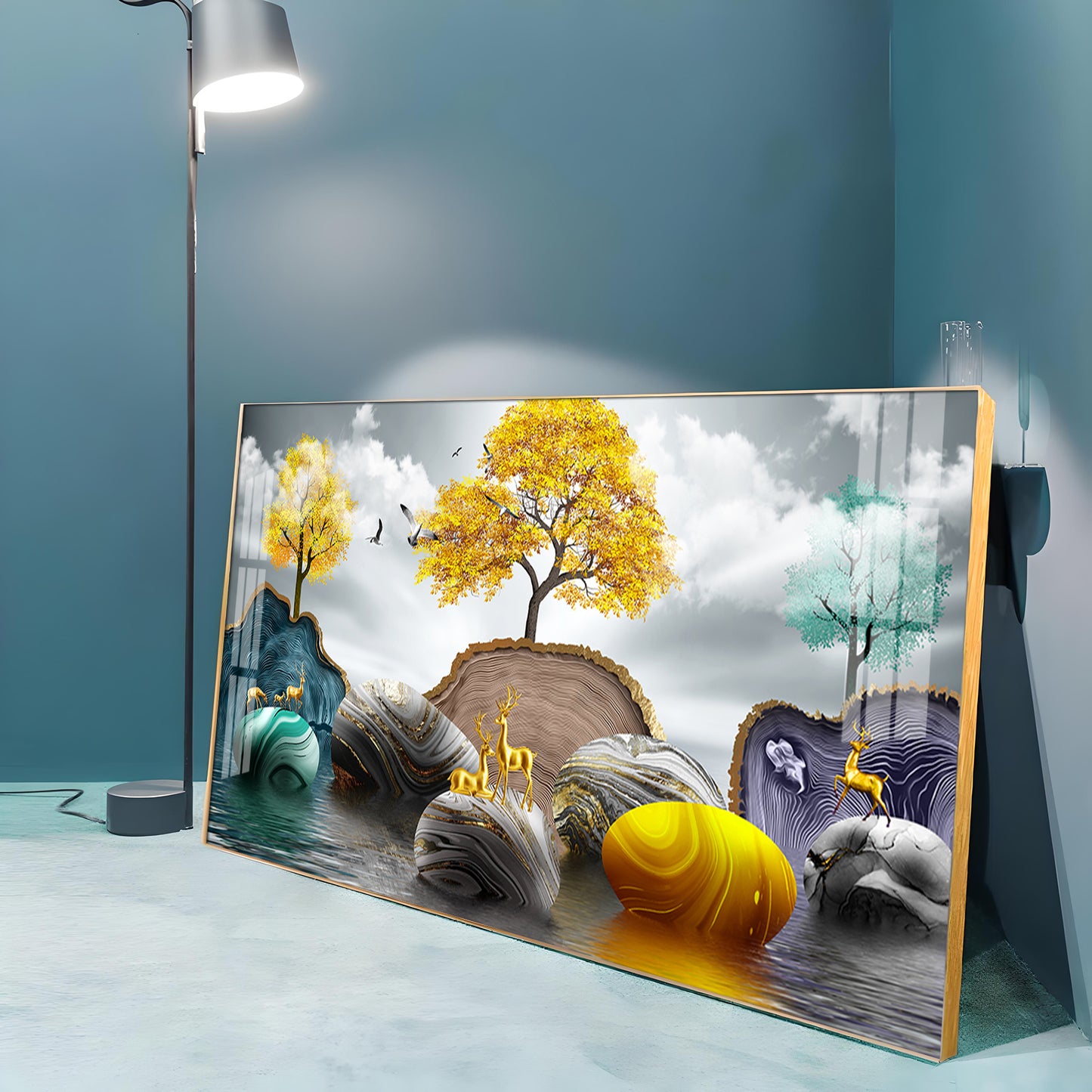 Radiant Golden Trees Premium Acrylic Horizontal Wall Art