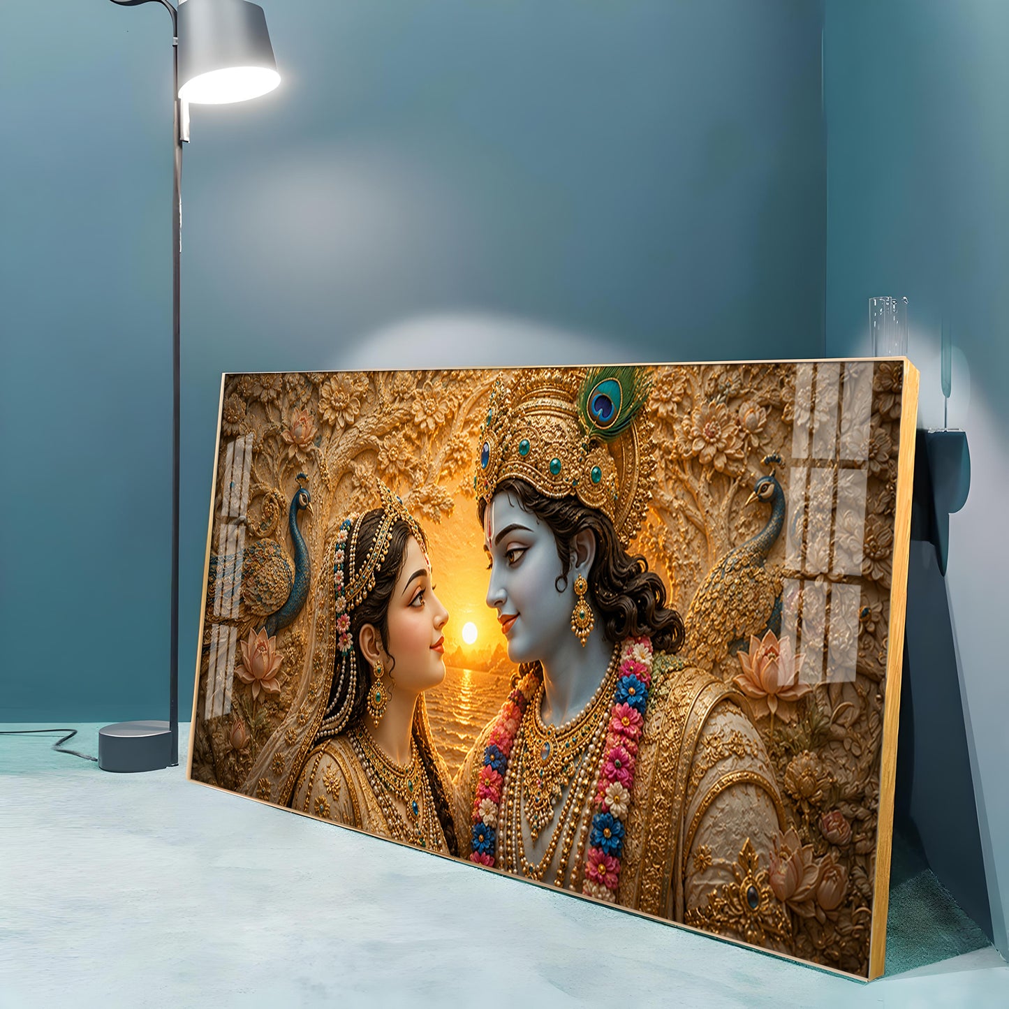 Shri Radha Krishna Gazing Intimately Premium Acrylic Horizontal Wall Art