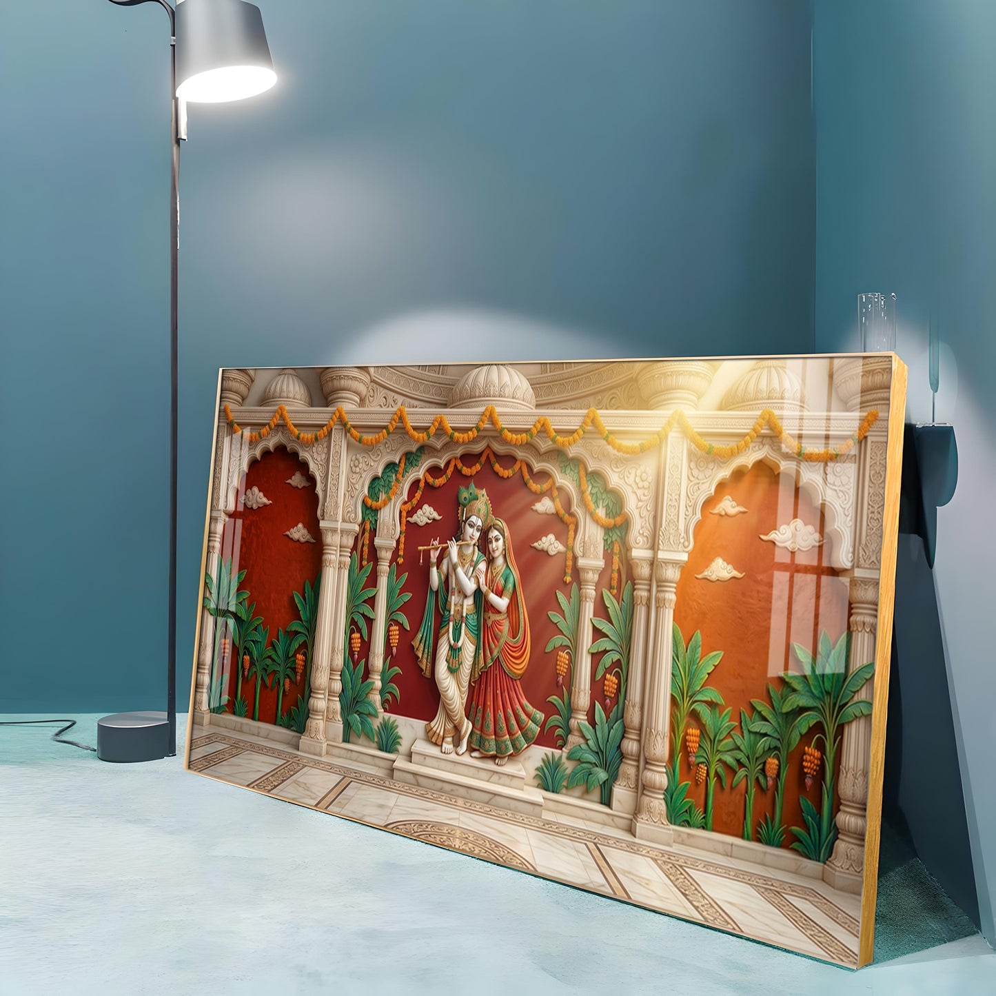 Hindu Deity Krishna With Radha Premium Acrylic Horizontal Wall Art