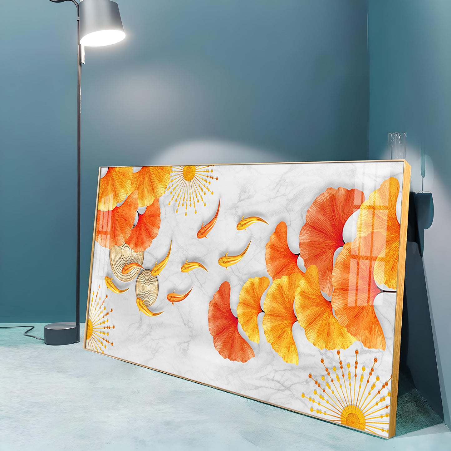 Ginkgo Leaves & Fish Premium Acrylic Horizontal Wall Art
