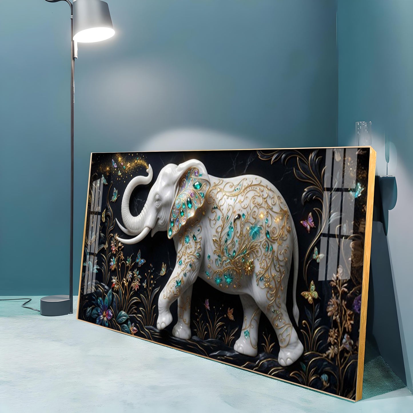 Emerald Elegance Elephant Premium Acrylic Horizontal Wall Art