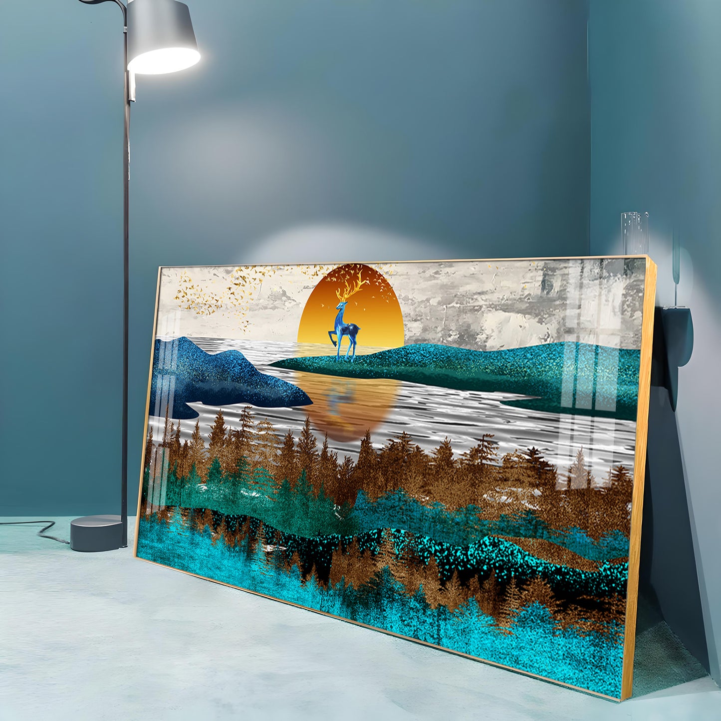 Abstract Nature Scene With Deer Premium Acrylic Horizontal Wall Art