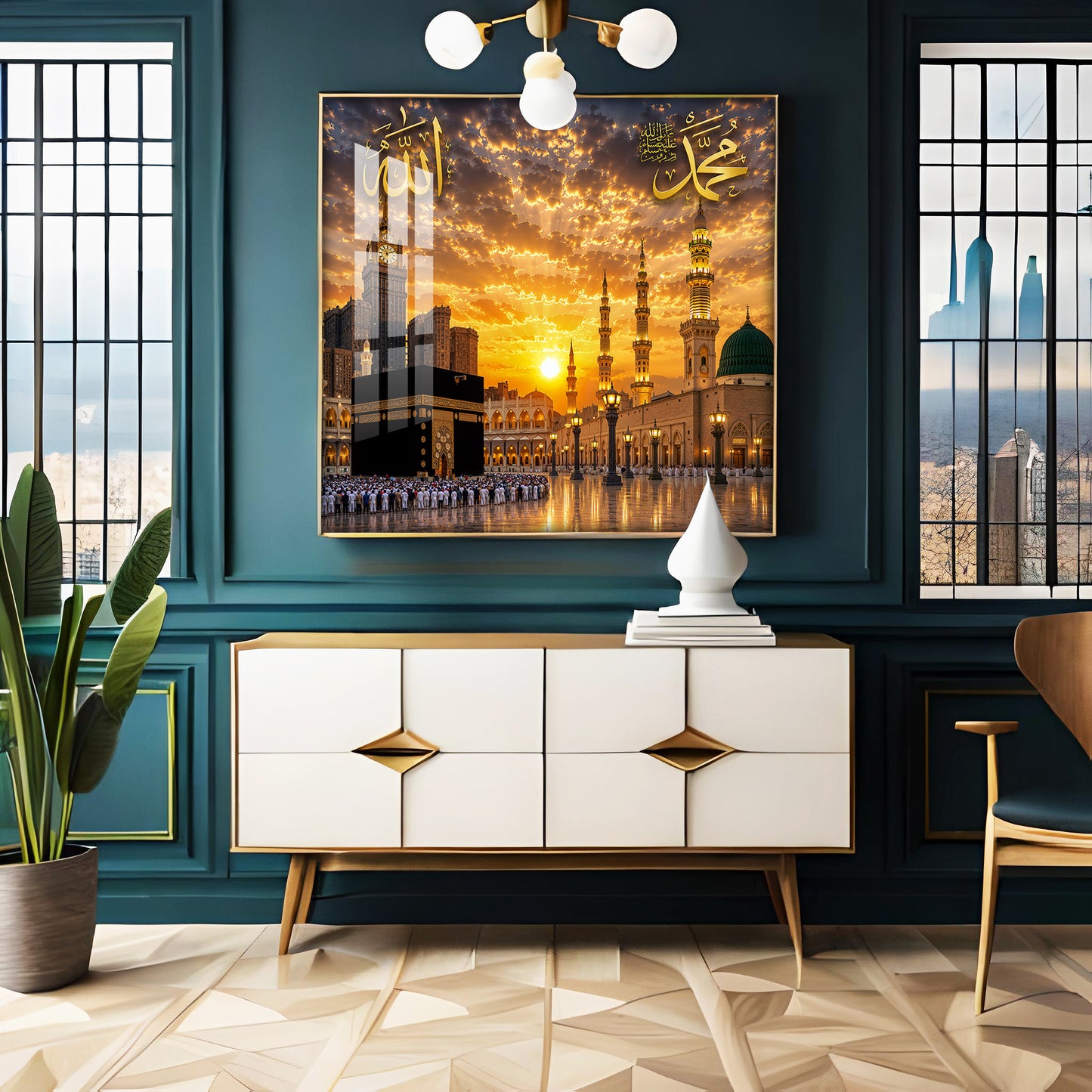 Holy Kaaba & The Prophet's Mosque Premium Acrylic Square Wall Art