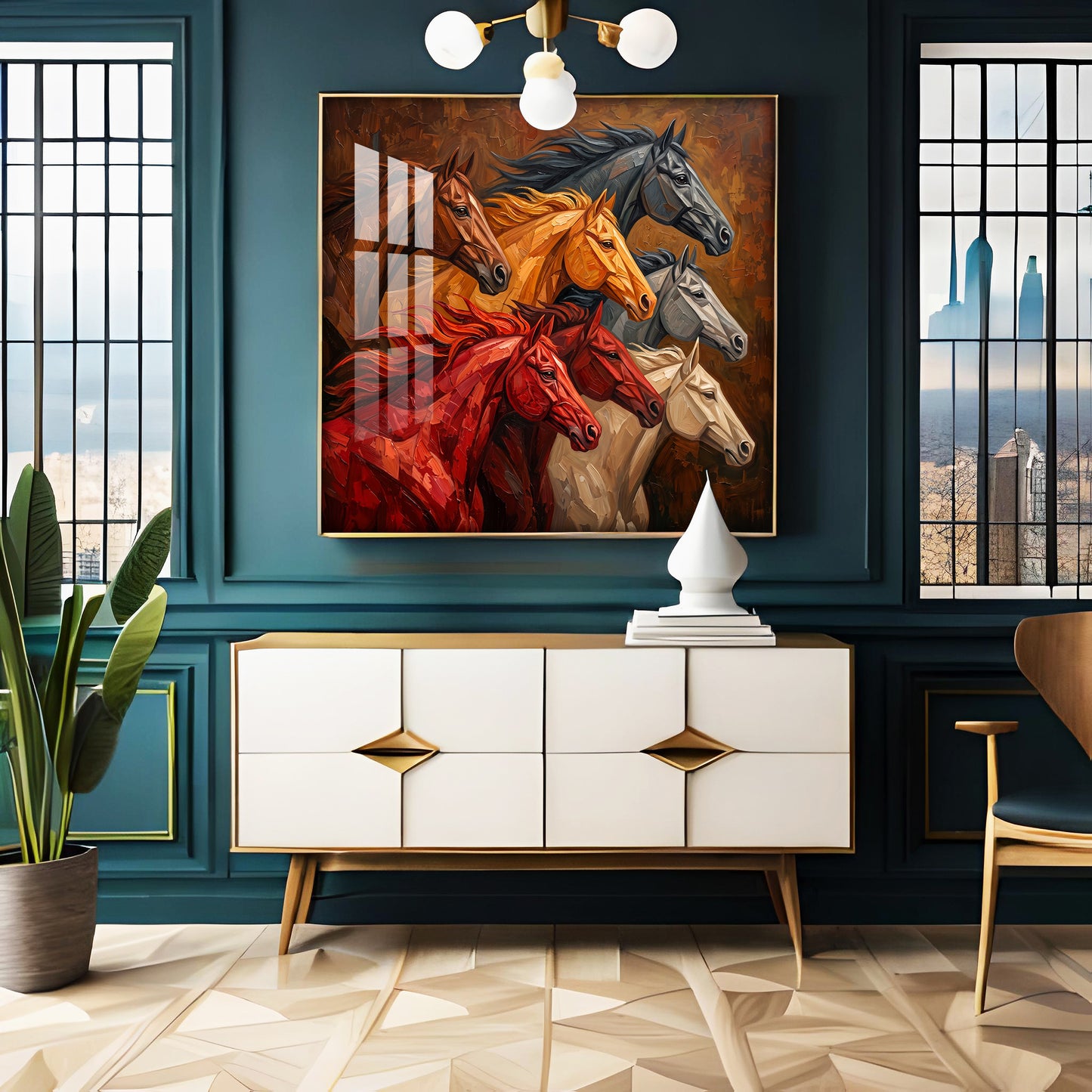 Seven Horses Premium Acrylic Square Wall Art