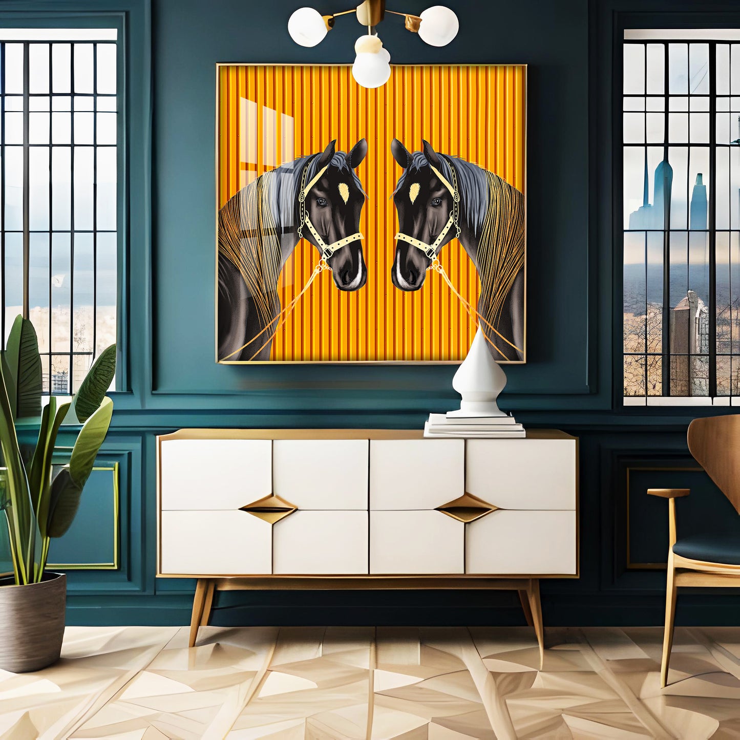 Couple Horse Premium Acrylic Square Wall Art