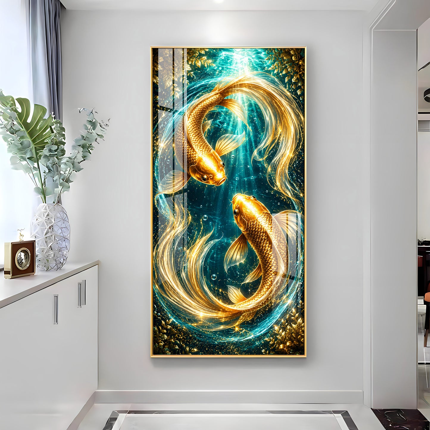 Pair Of Golden Koi Fish Premium Acrylic Vertical Wall Art