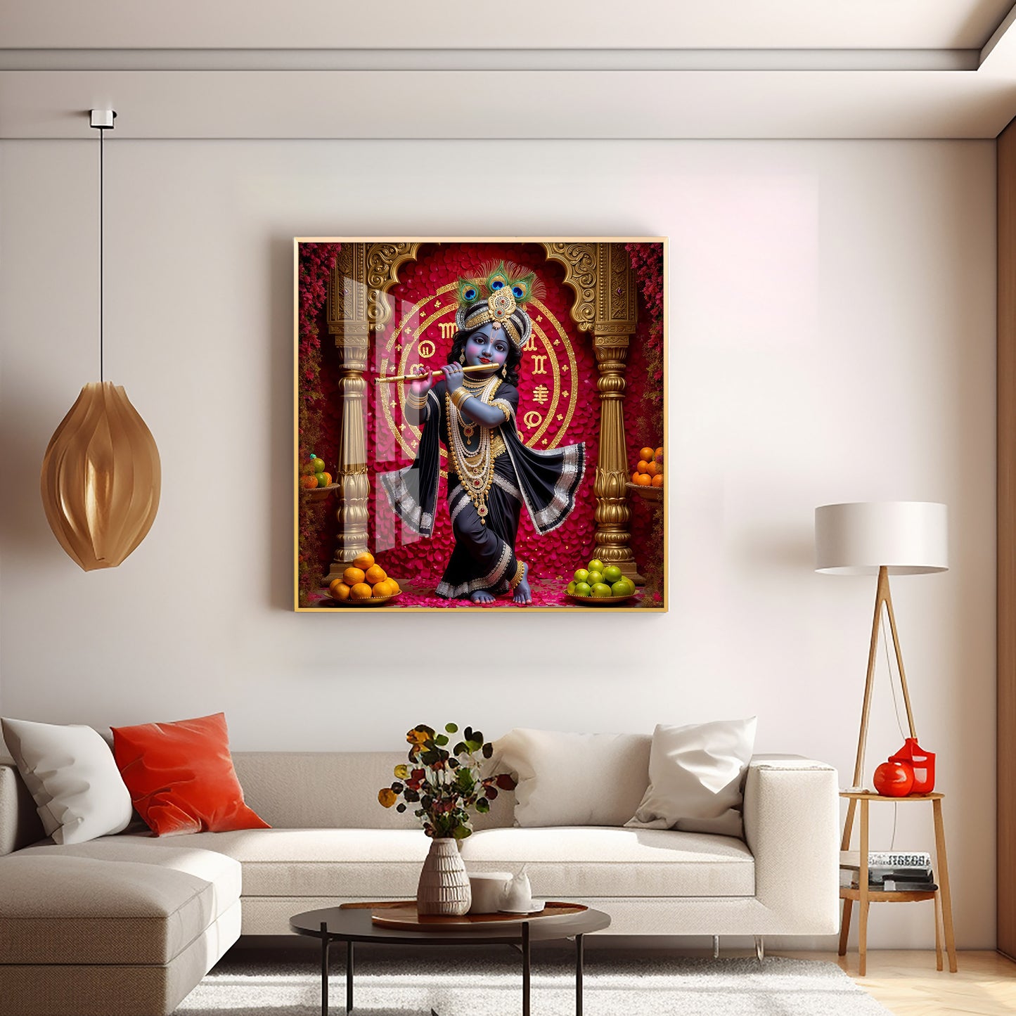 Bal Krishna Playing A Flute Premium Acrylic Square Wall Art