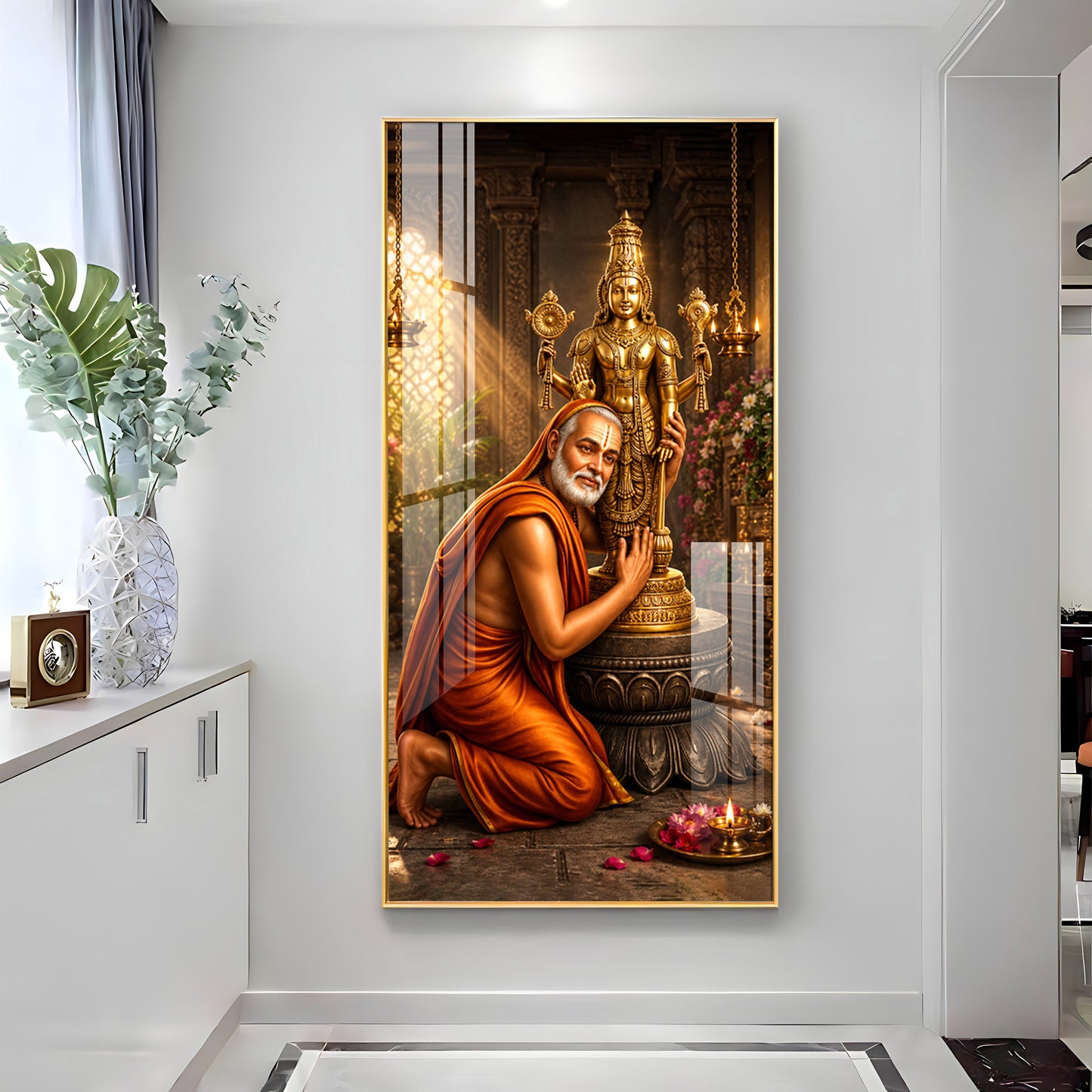 Guru Rayaru With Lord Venkateshwara Premium Acrylic Vertical Wall Art