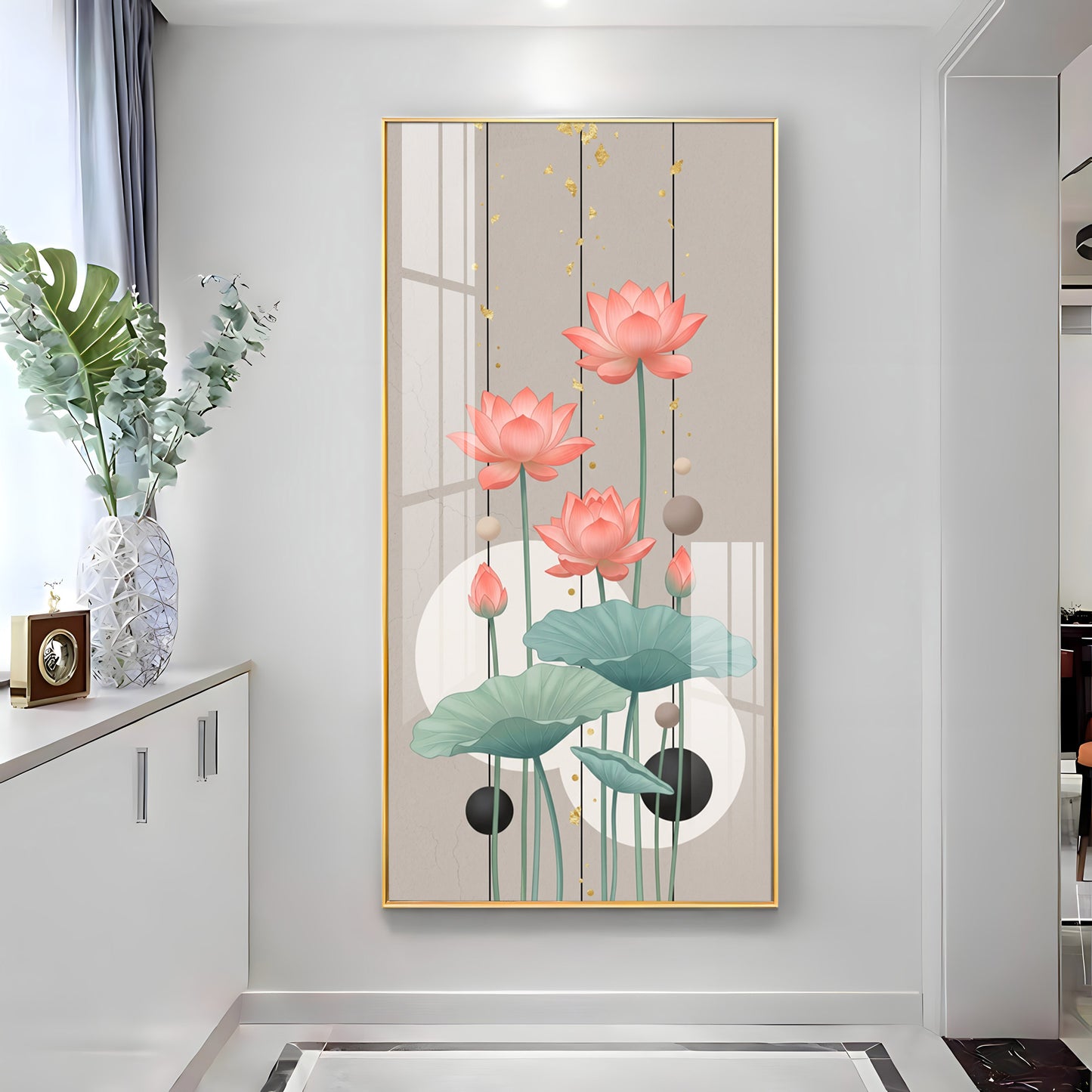 Pink Lotus Abstract Premium Acrylic Vertical Wall Art