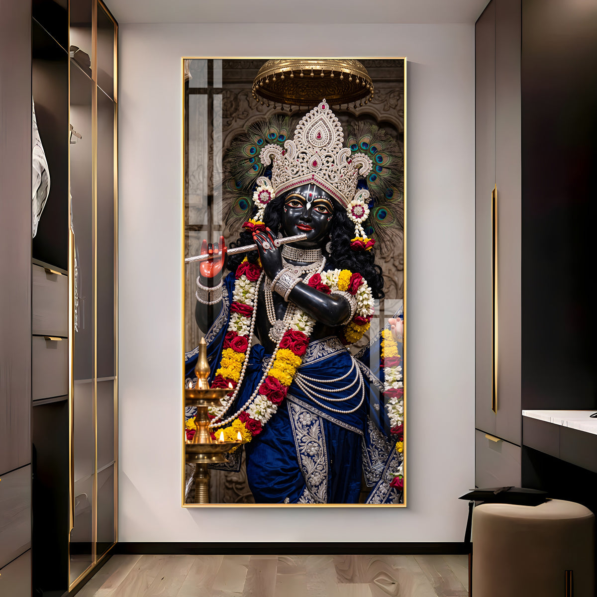 Divine Krishna in Blue Attire Premium Acrylic Vertical Wall Art