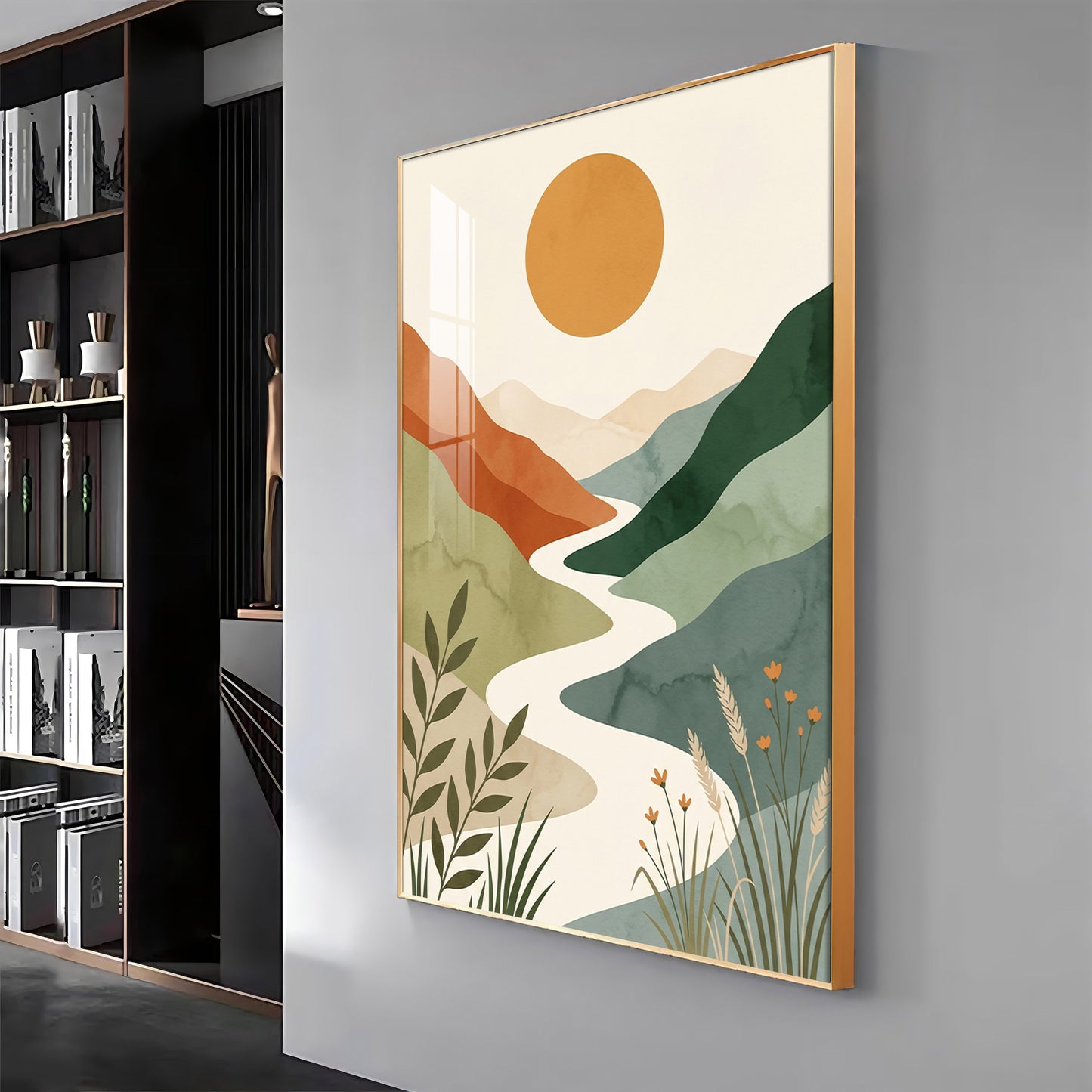 Terracotta Hills, Sun & Winding River Premium Acrylic Vertical Wall Art