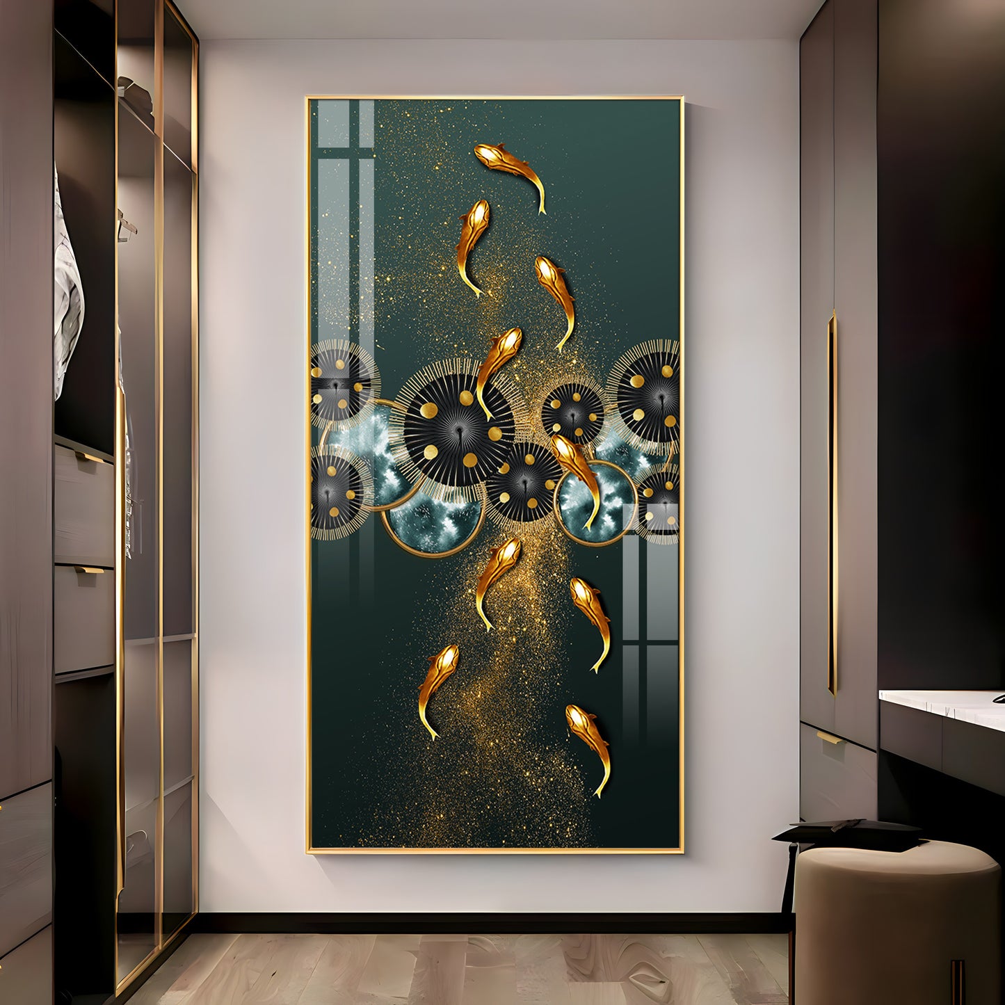 Golden Koi Fish Feng Shui Carp Premium Acrylic Vertical Wall Art