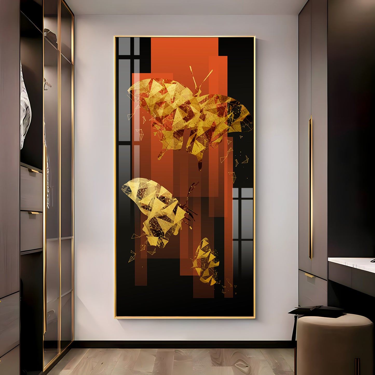 Golden Butterfly Premium Acrylic Vertical Wall Art