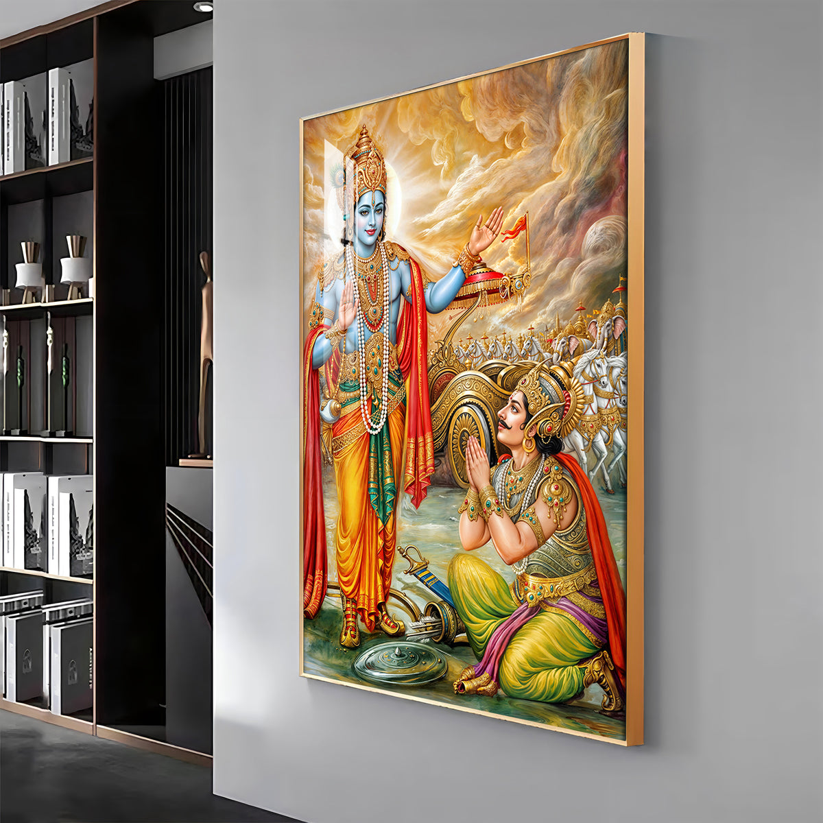 Lord Krishna & Arjuna Premium Acrylic Vertical Wall Art