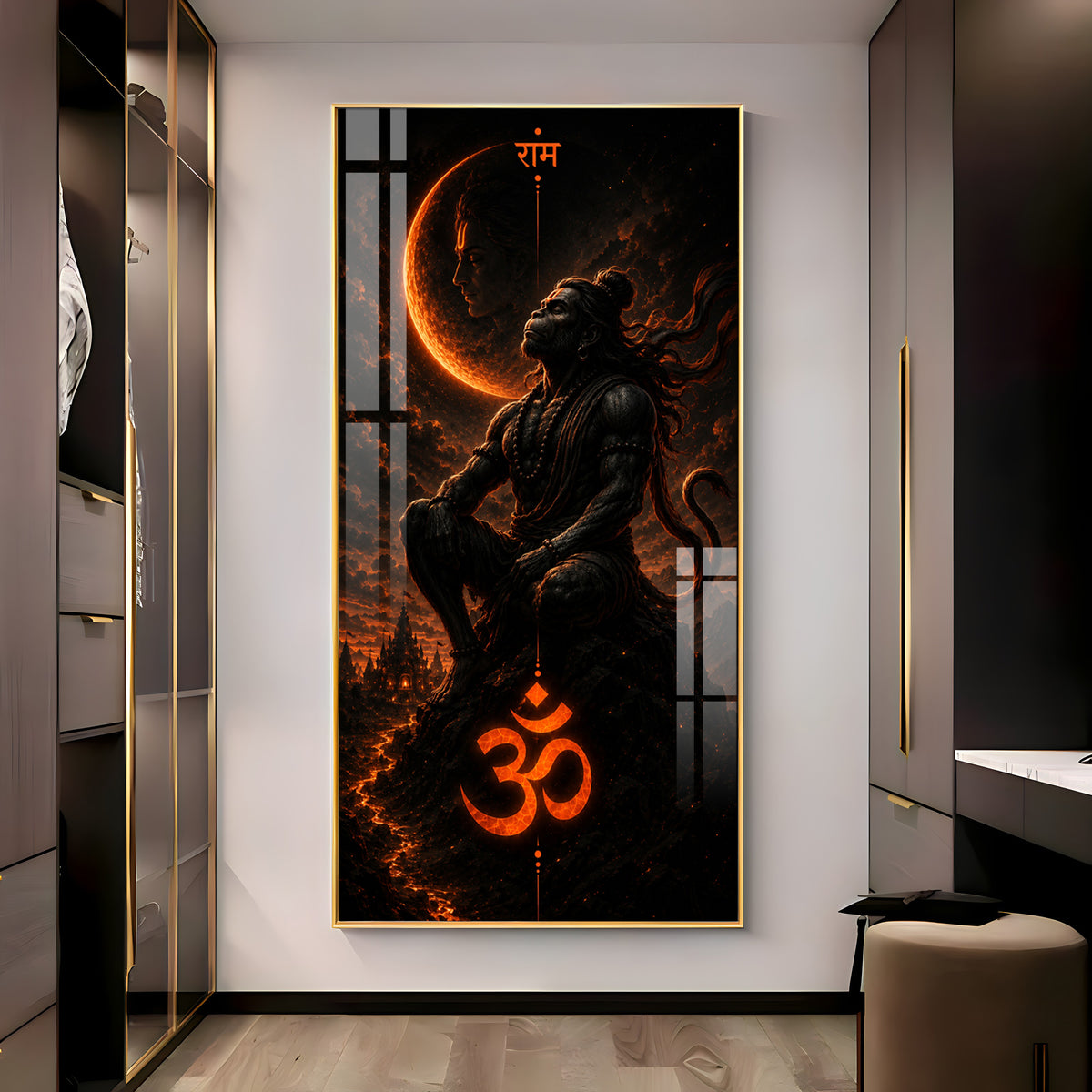 Meditating Lord Hanuman Premium Acrylic Vertical Wall Art