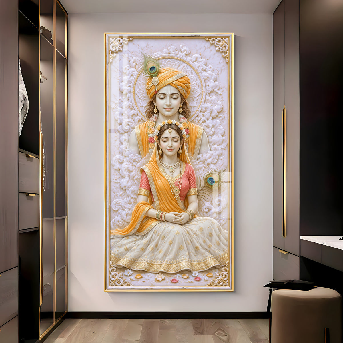 Meditation Radha Krishna Premium Acrylic Vertical Wall Art