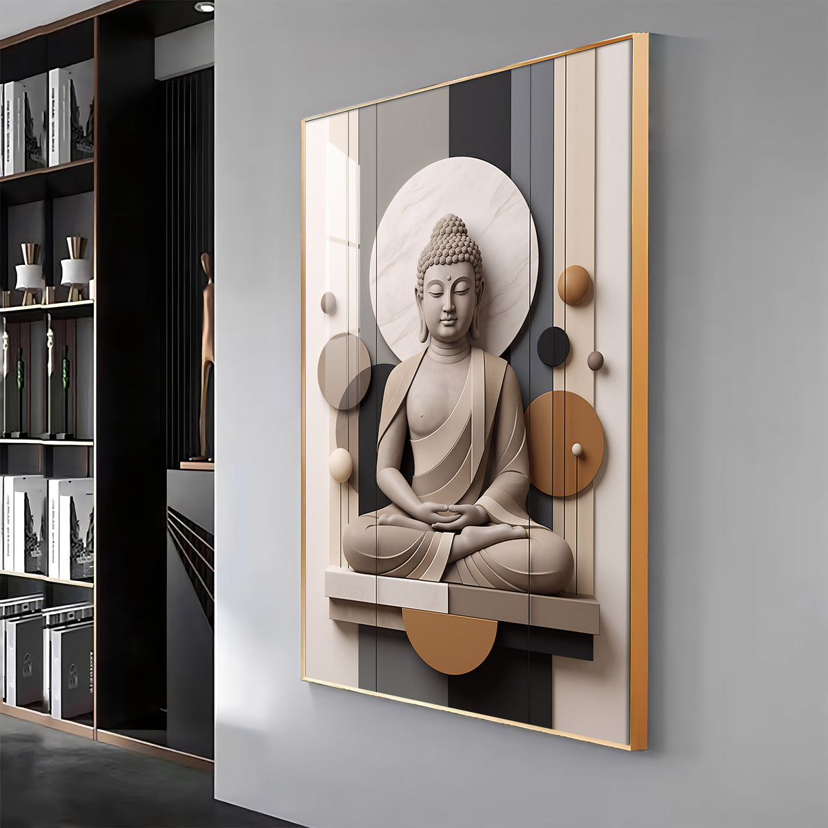 Geometric Meditating Buddha Premium Acrylic Vertical Wall Art