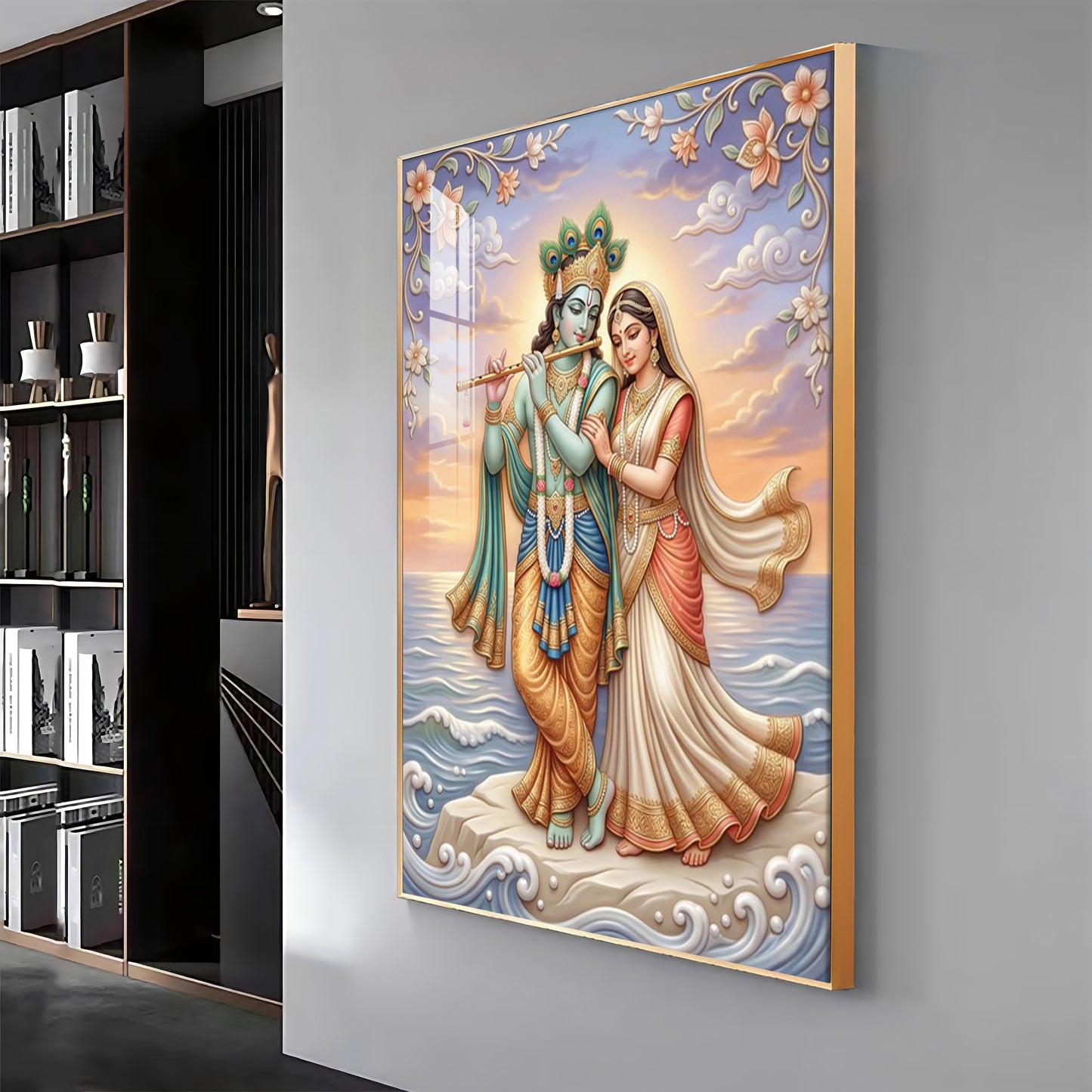 Lord Krishna With Shri Radha Premium Acrylic Vertical Wall Art