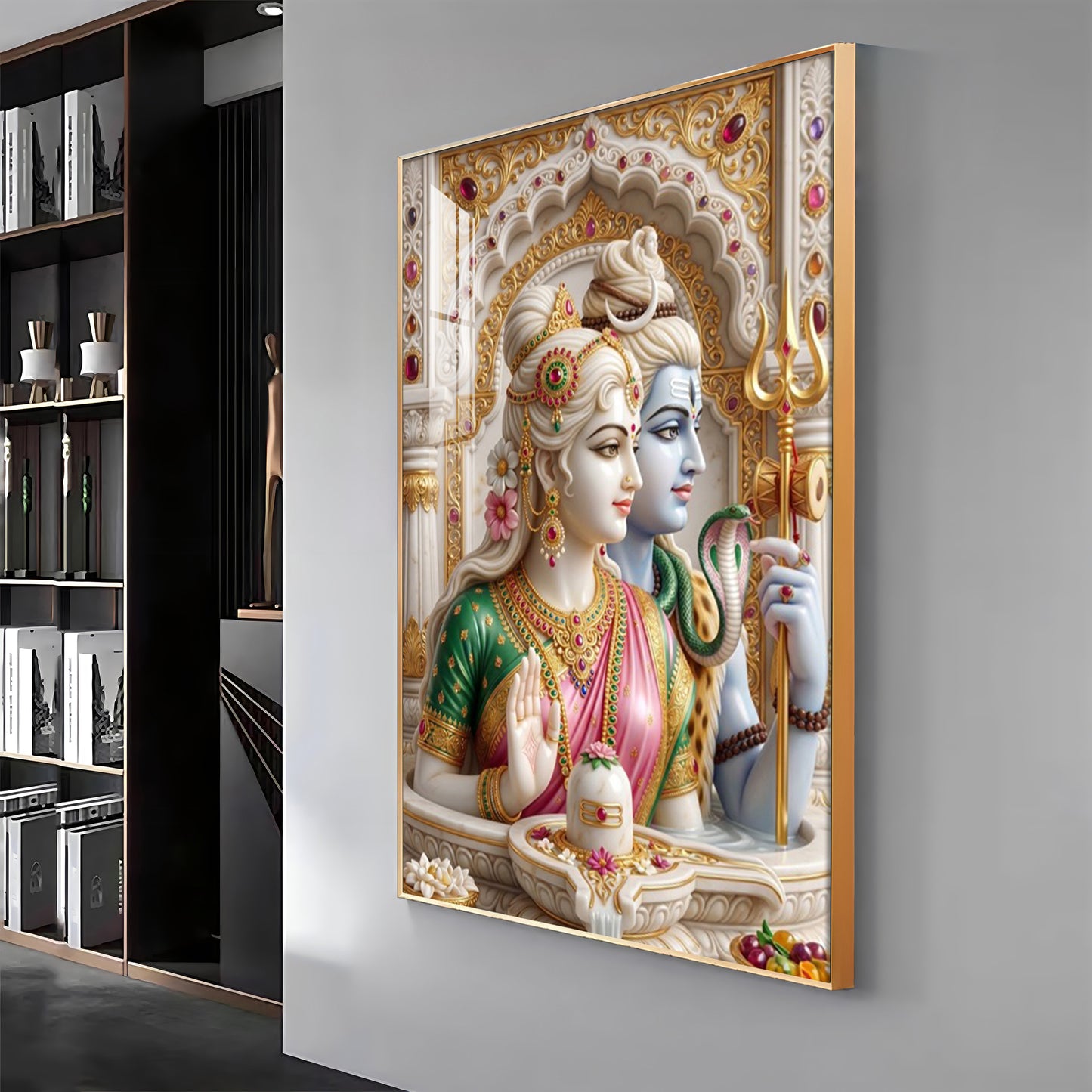 Lord Shiva Devi Parvati With Shivling Premium Acrylic Vertical Wall Art