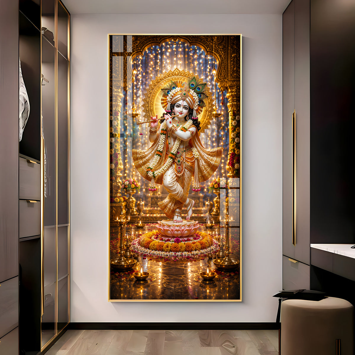 Sacred Lord Krishna Bansuri Premium Acrylic Vertical Wall Art