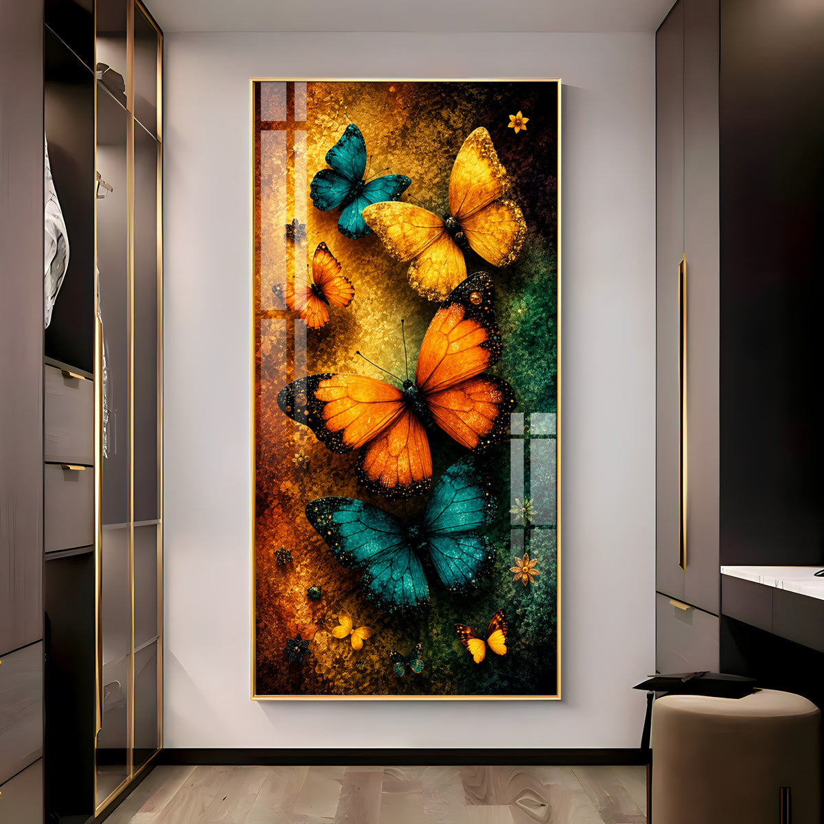 Vibrant Butterflies & Textured Background Premium Acrylic Vertical Wall Art