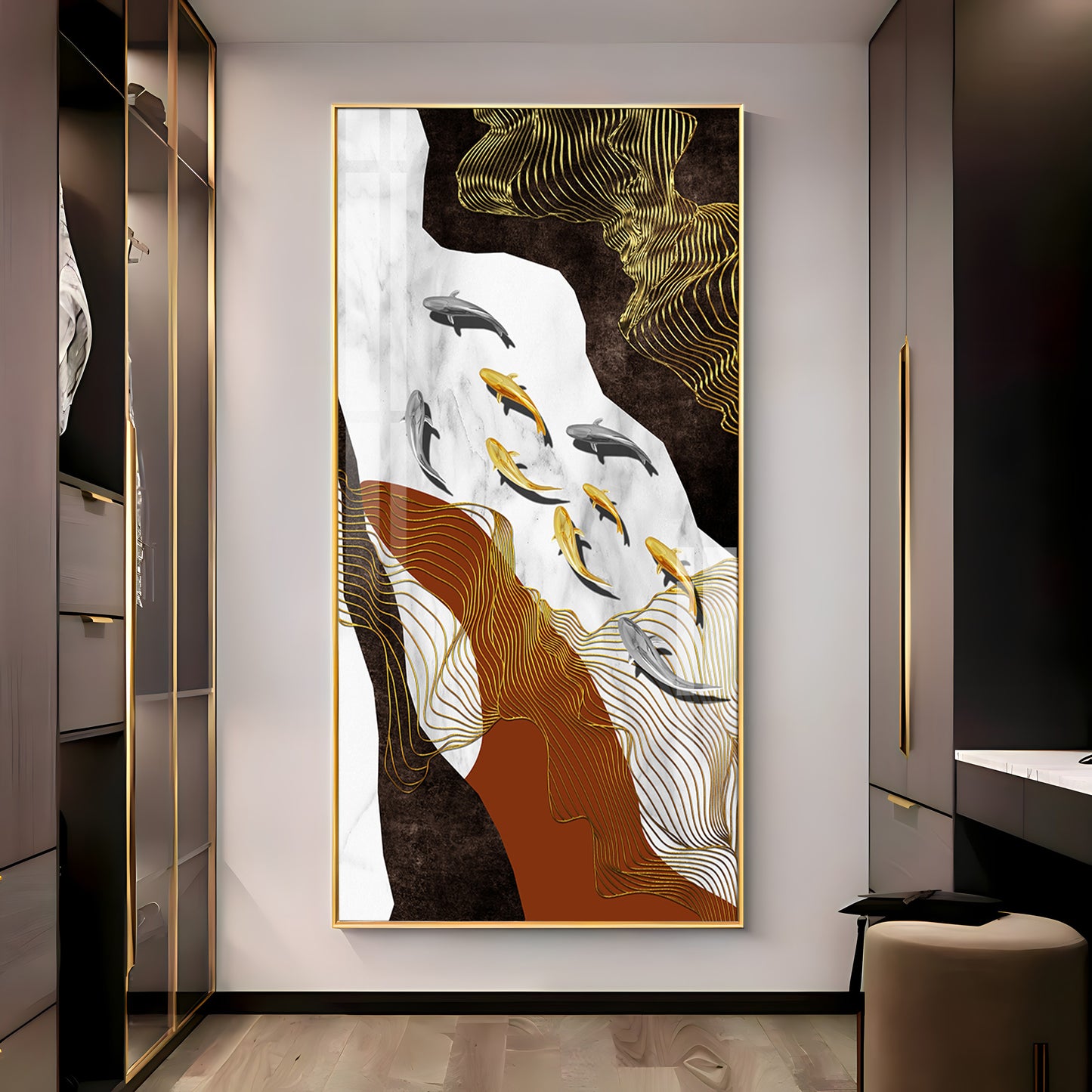 Golden Fish Elegance Premium Acrylic Vertical Wall Art