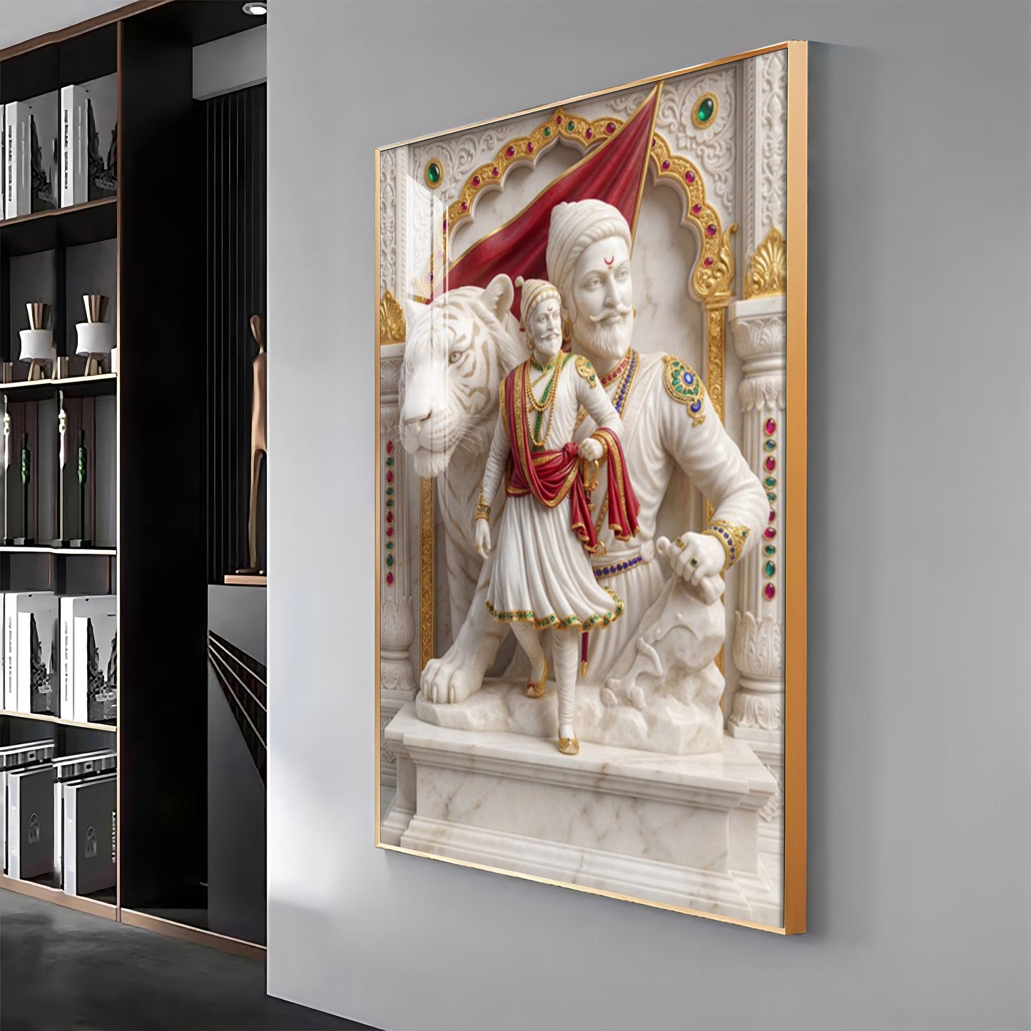 Chhatrapati Shivaji Maharaj With Tiger Premium Acrylic Vertical Wall Art