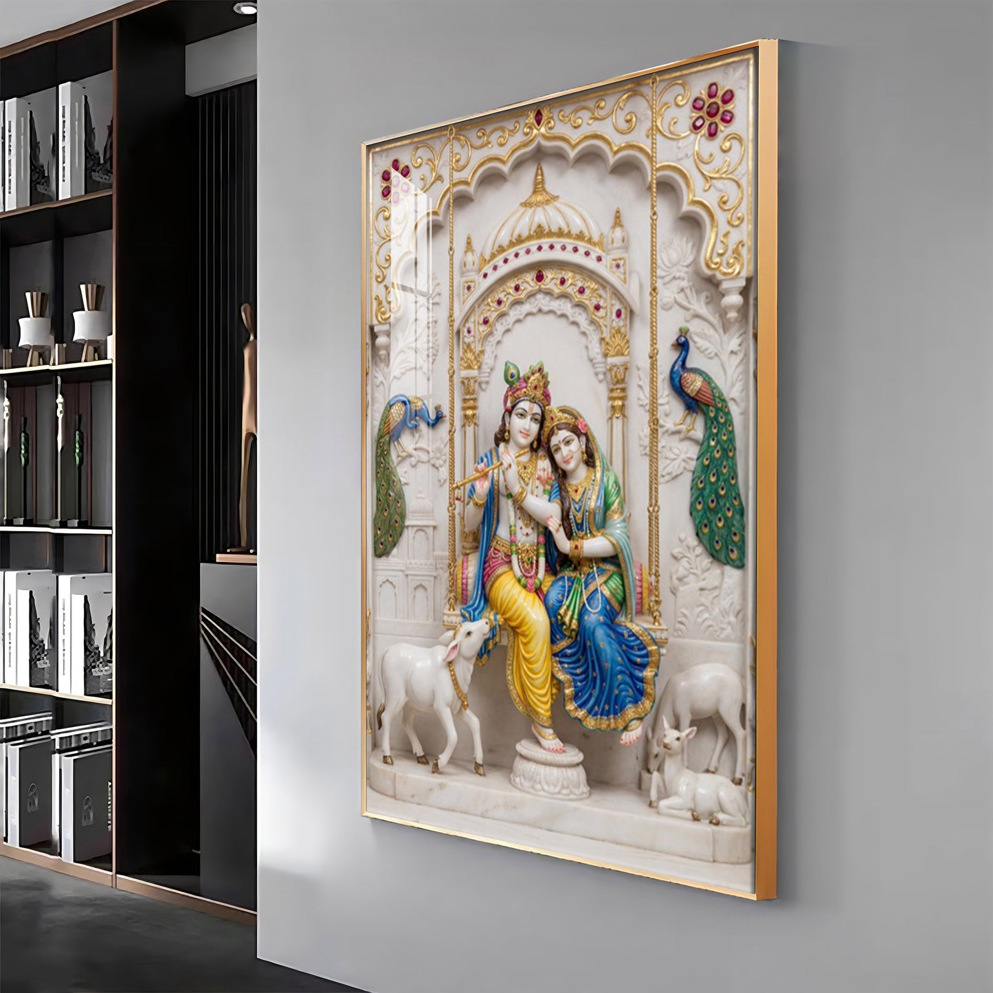 Radha Krishna With Grace Of Love Premium Acrylic Vertical Wall Art