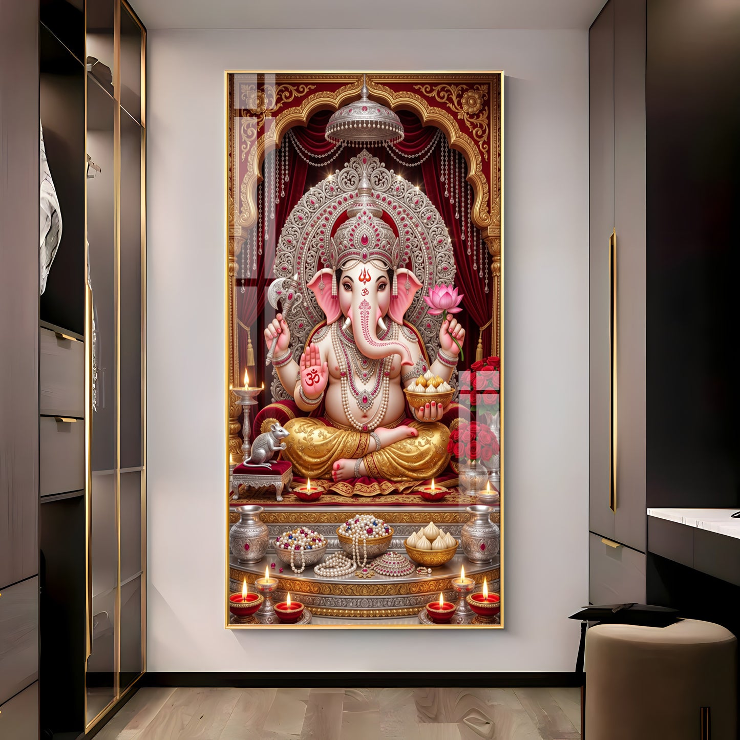 Divine Shree Ganesha Premium Acrylic Vertical Wall Art