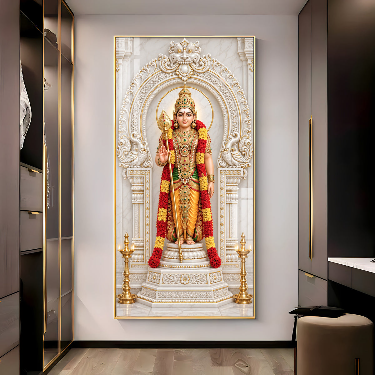 Divine Murugan With Vel Premium Acrylic Vertical Wall Art