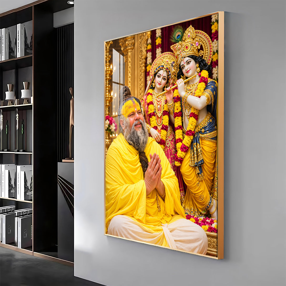 Premanand maharaj With Radhe Krishna Premium Acrylic Vertical Wall Art