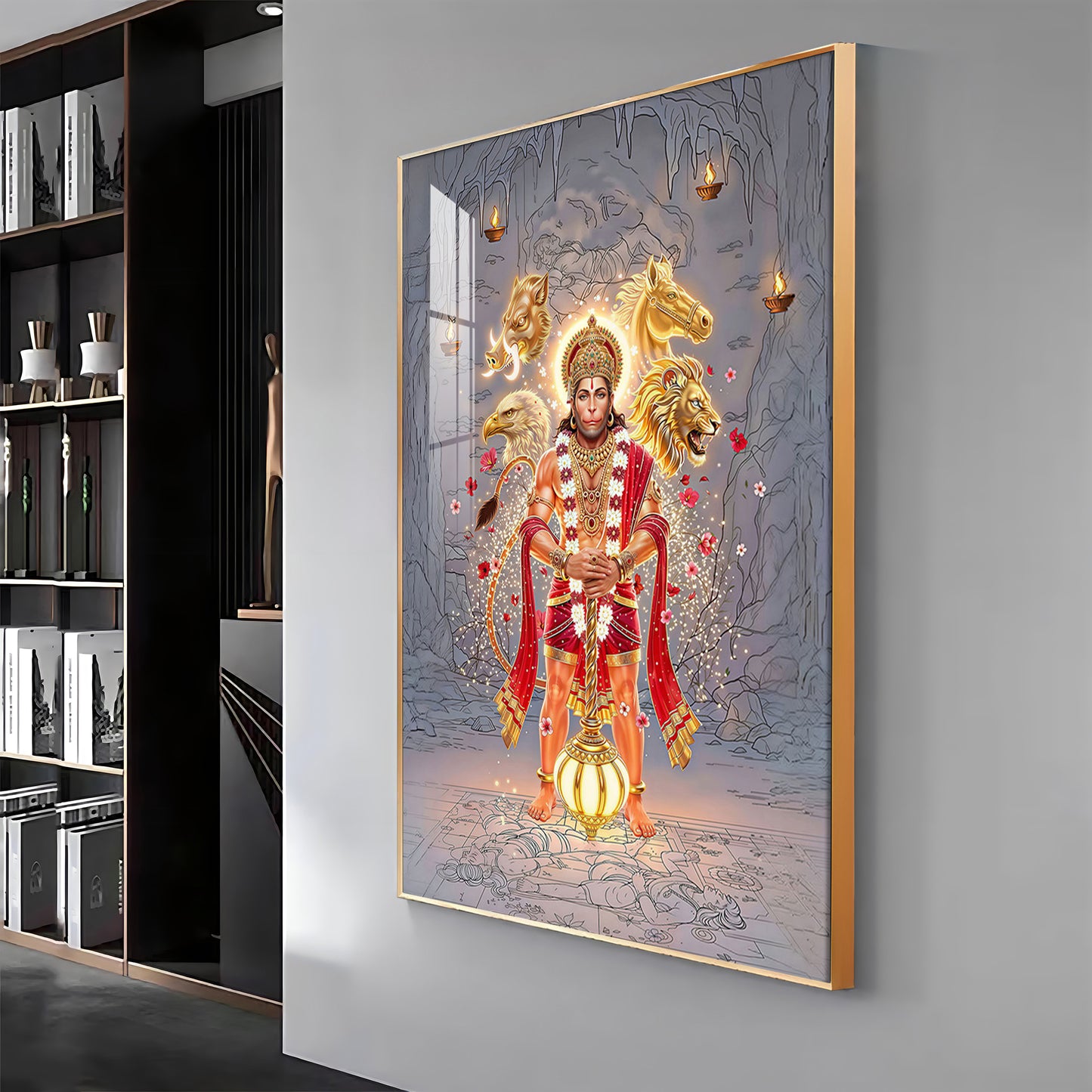 Hindu Deity Panchmukhi Hanuman Premium Acrylic Vertical Wall Art
