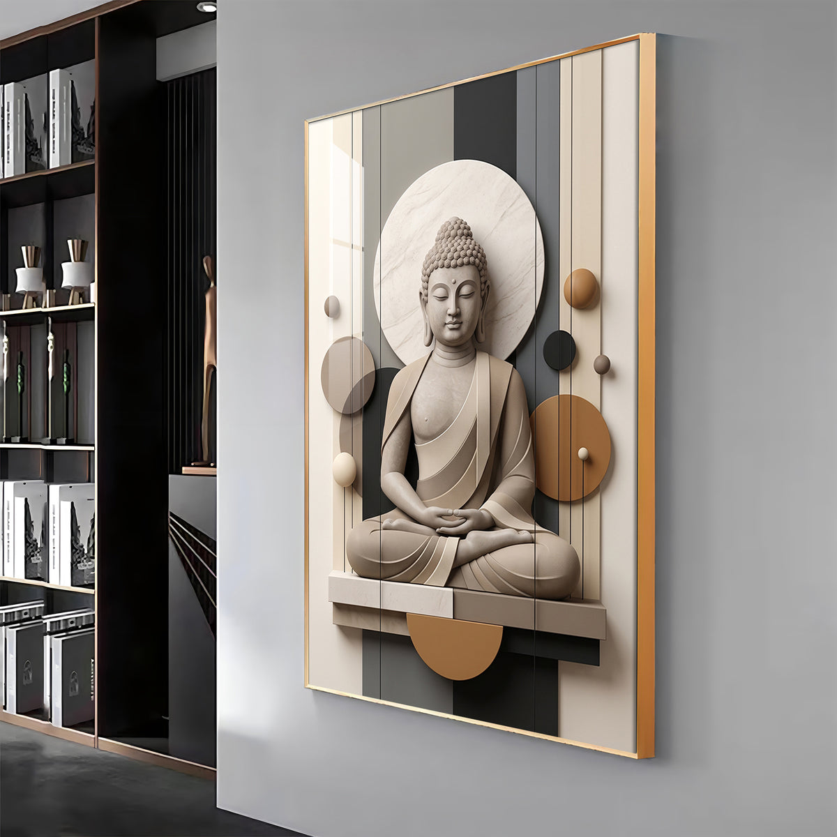 Geometric Meditating Buddha Premium Acrylic Vertical Wall Art