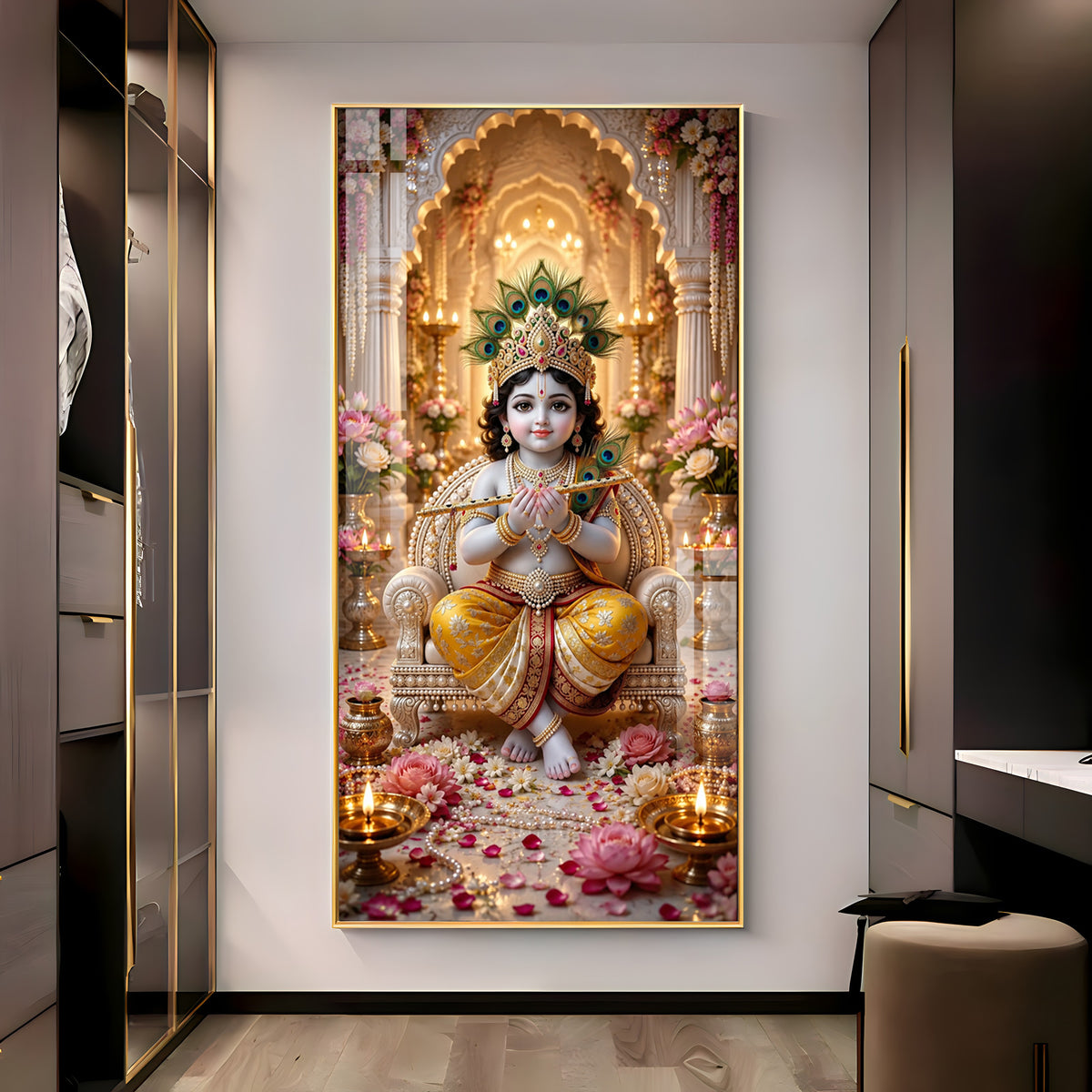 Divine Shree Krishna Premium Acrylic Vertical Wall Art