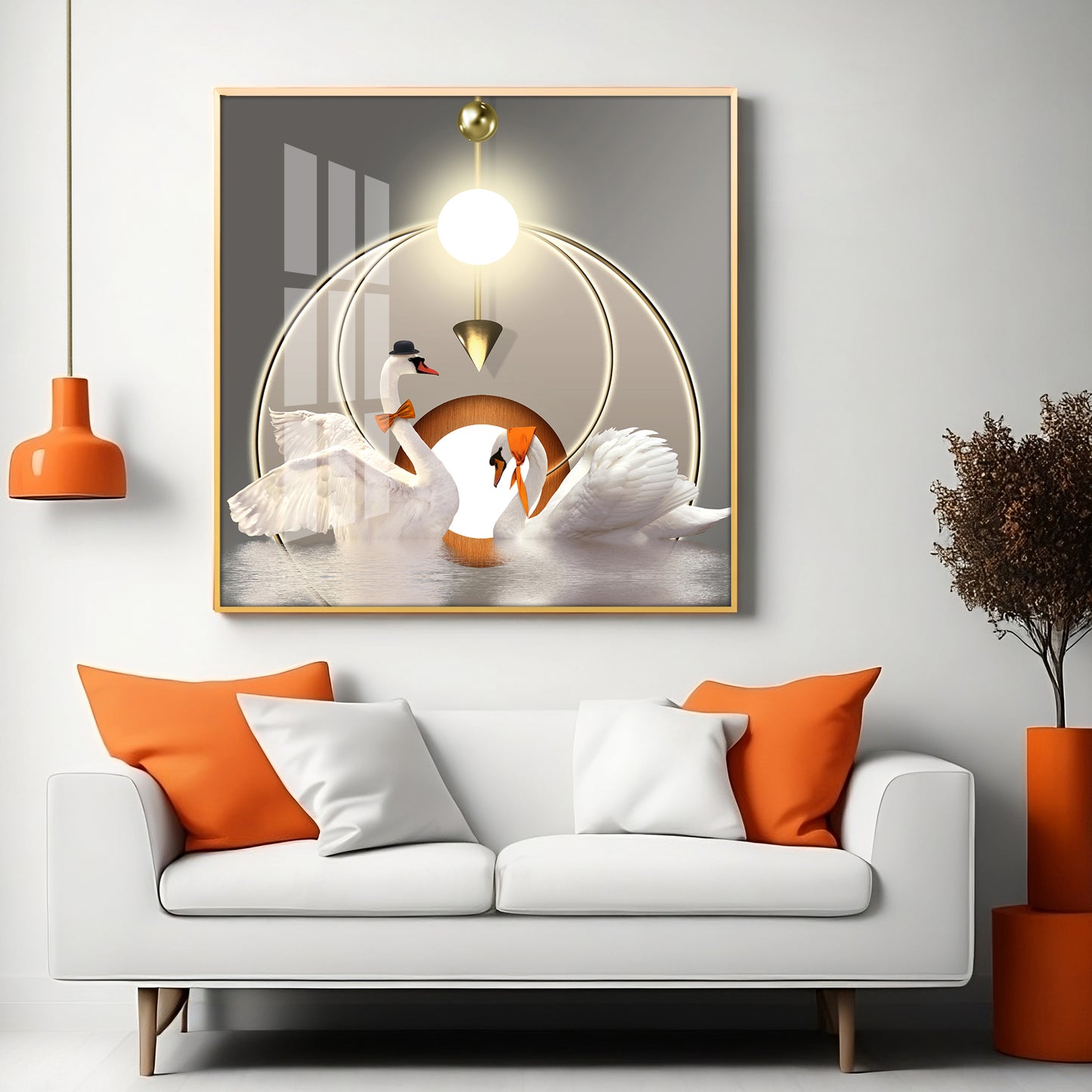 Loving Couple Swan Premium Acrylic Square Wall Art