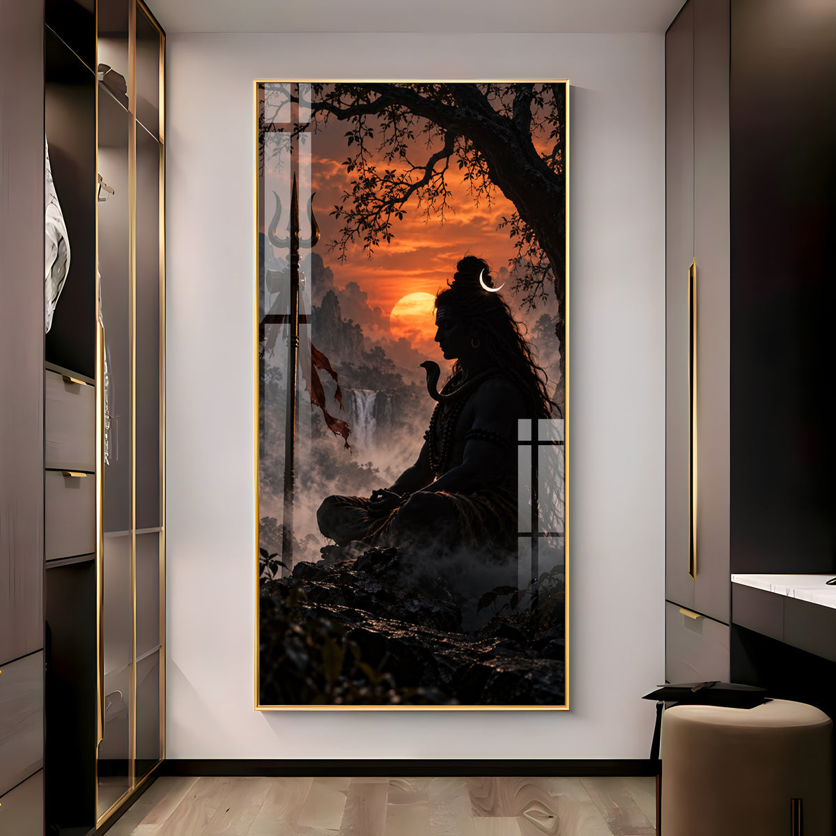 Divine Mahadev Peaceful Dhyan Pose Premium Acrylic Vertical Wall Art
