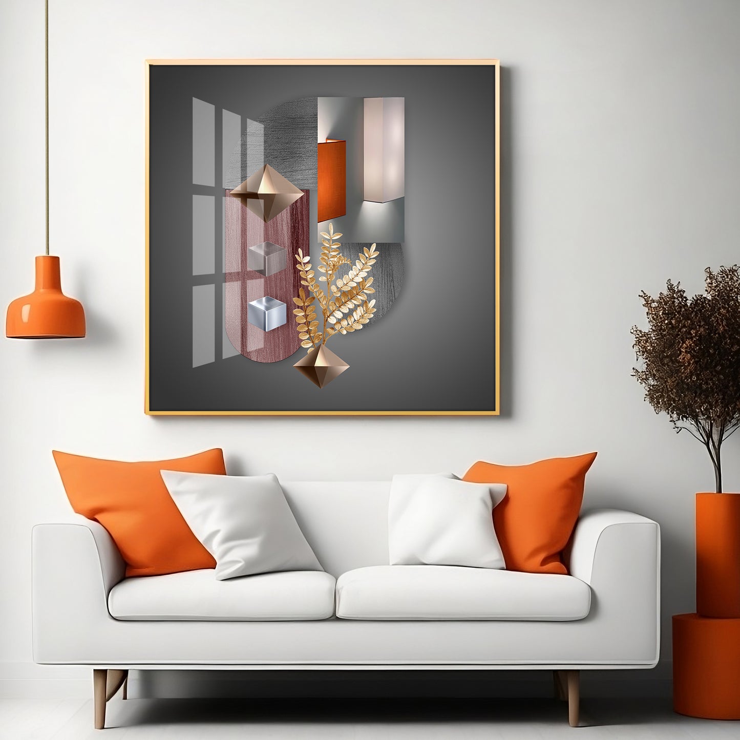 Geometric Designs With Gold Leaf Premium Acrylic Square Wall Art