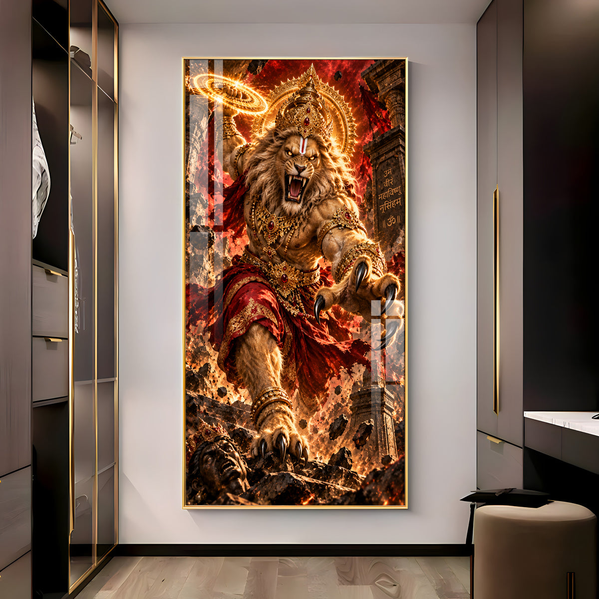 Narsimha Avatar With Chakra Premium Acrylic Vertical Wall Art