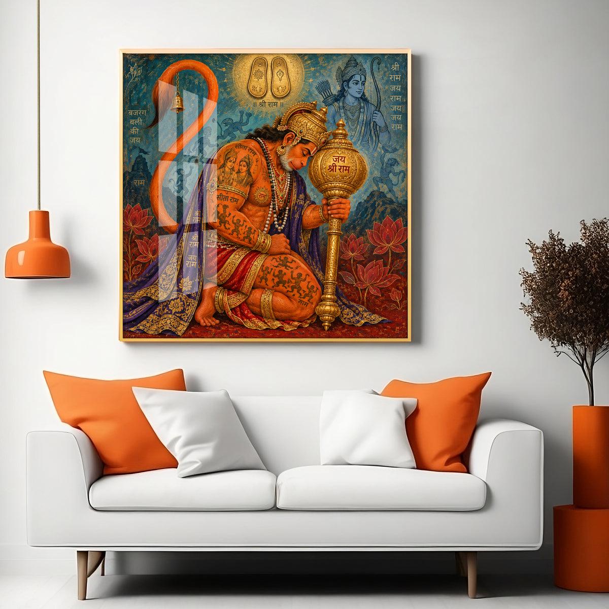 Hanuman Devotion Premium Acrylic Square Wall Art