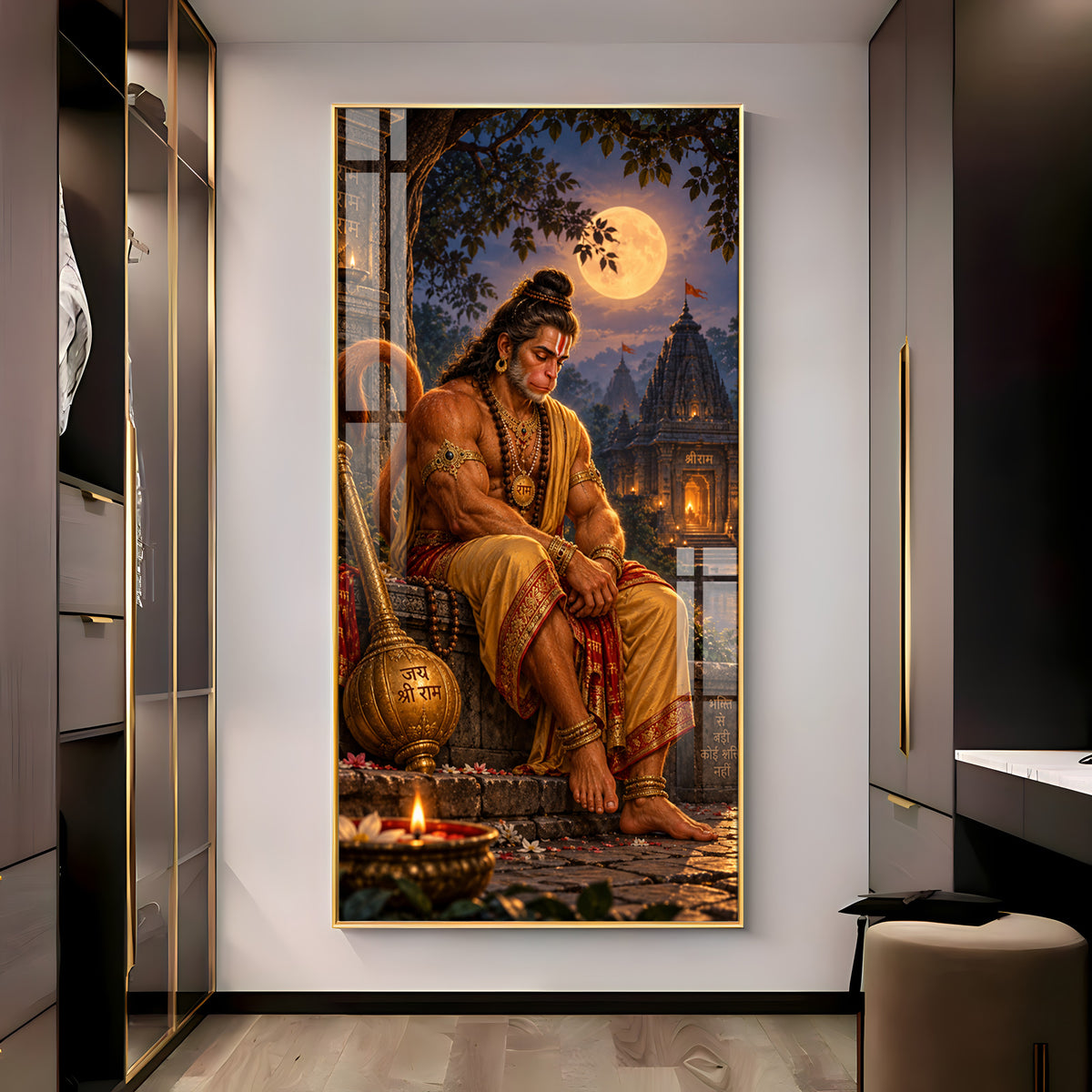 Hanuman Resting on Wall Premium Acrylic Vertical Wall Art
