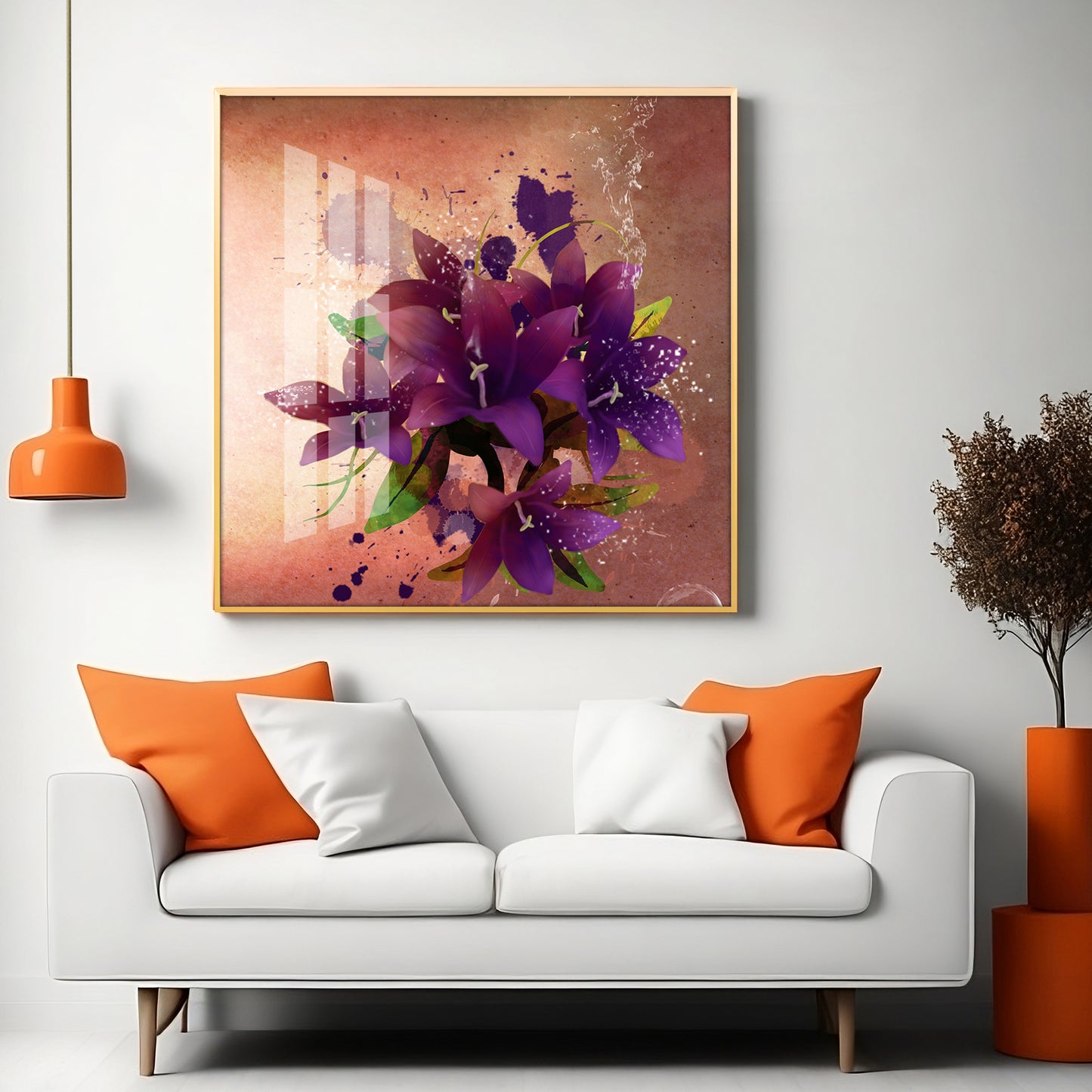 Purple Flowers Premium Acrylic Square Wall Art