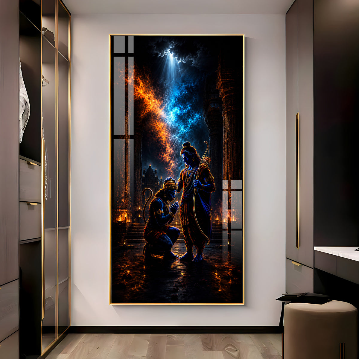 Sacred Lord Ram Blessing Hanumanji Premium Acrylic Vertical Wall Art