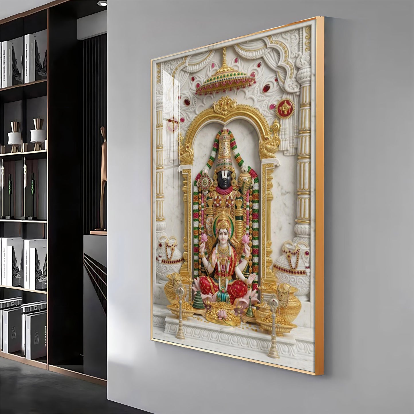 Goddess Lakshmi With Lord Venkateswara Premium Acrylic Vertical Wall Art