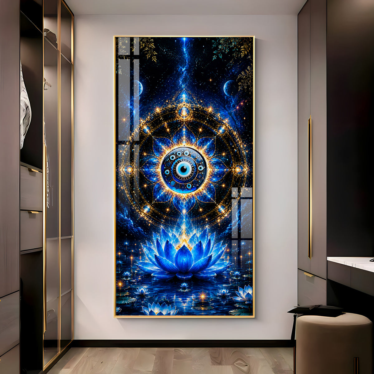 Cosmic Evil Eye With Lotus Premium Acrylic Vertical Wall Art