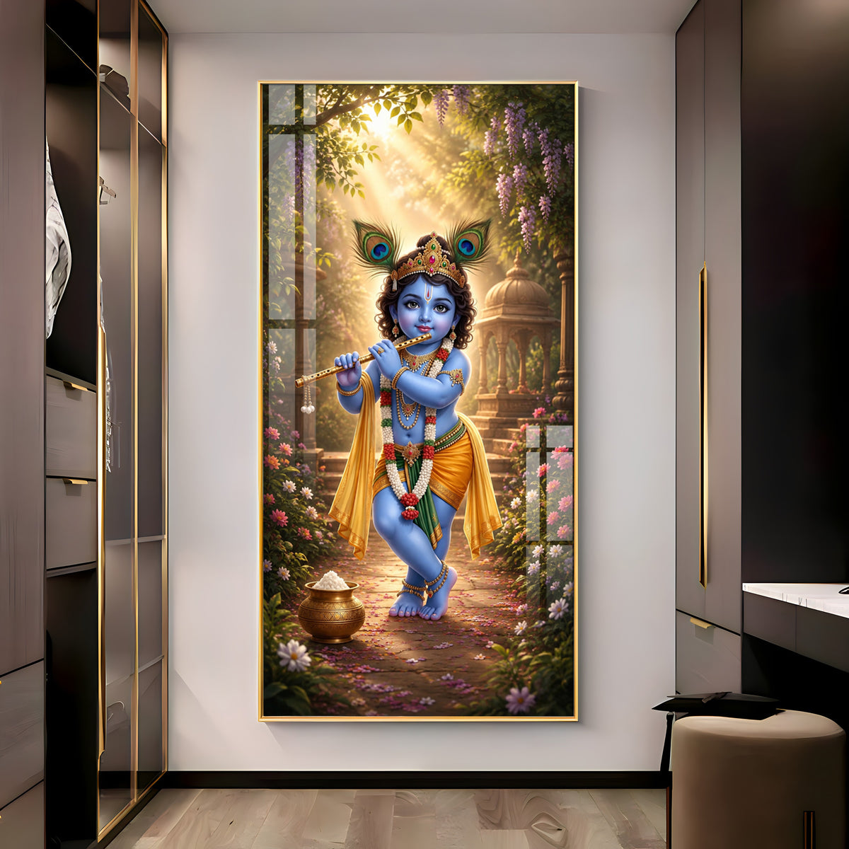 Bal Krishna Vrindavan Premium Acrylic Vertical Wall Art
