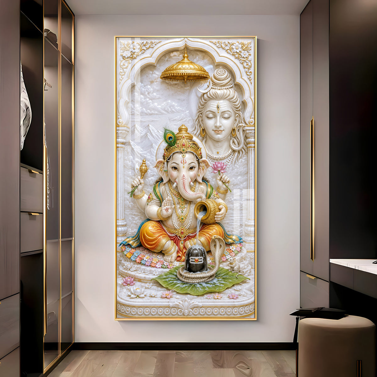Lord Ganesha & Shiva Premium Acrylic Vertical Wall Art